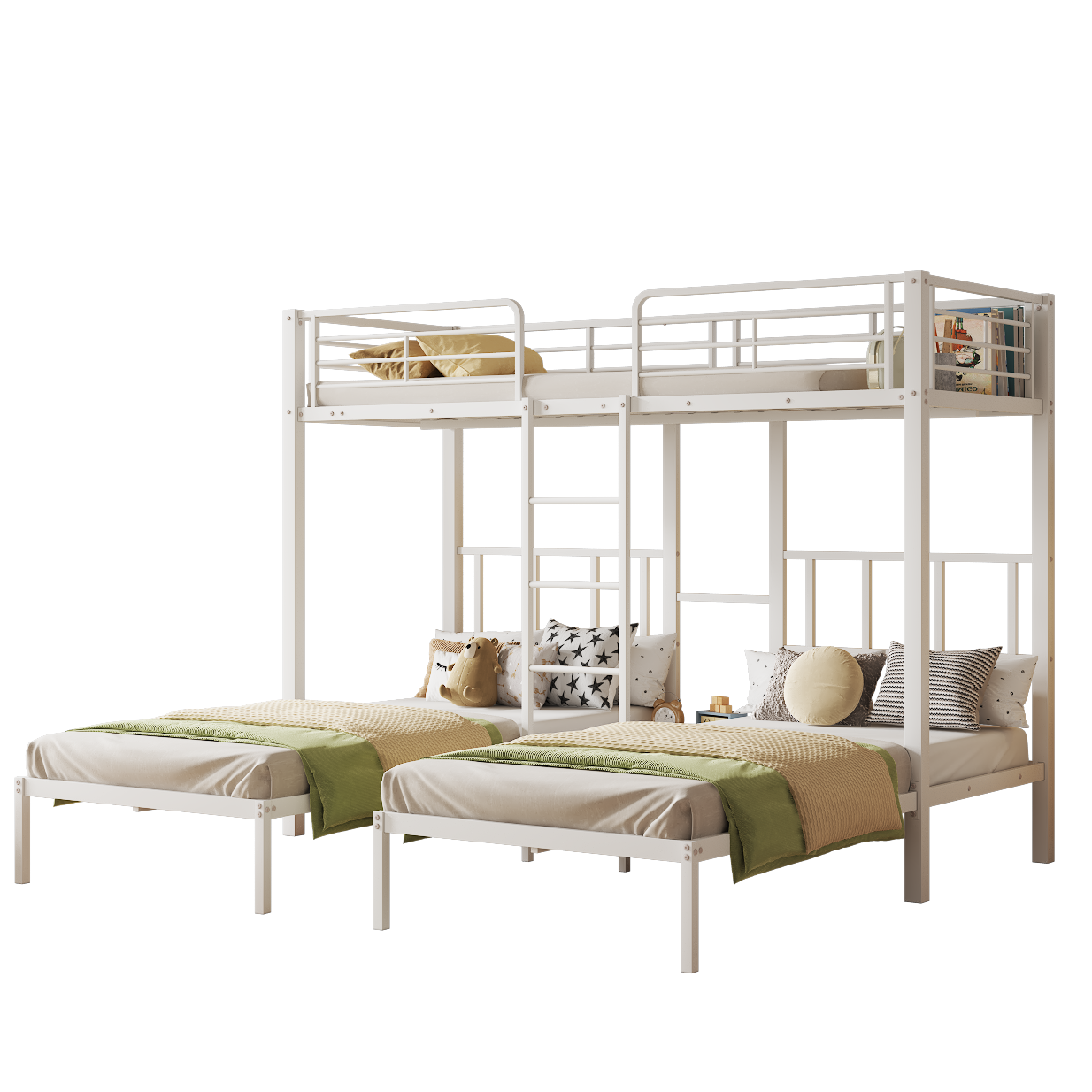 Logidon 3-persoons stapelbed wit 90x200cm met ladder en tafel