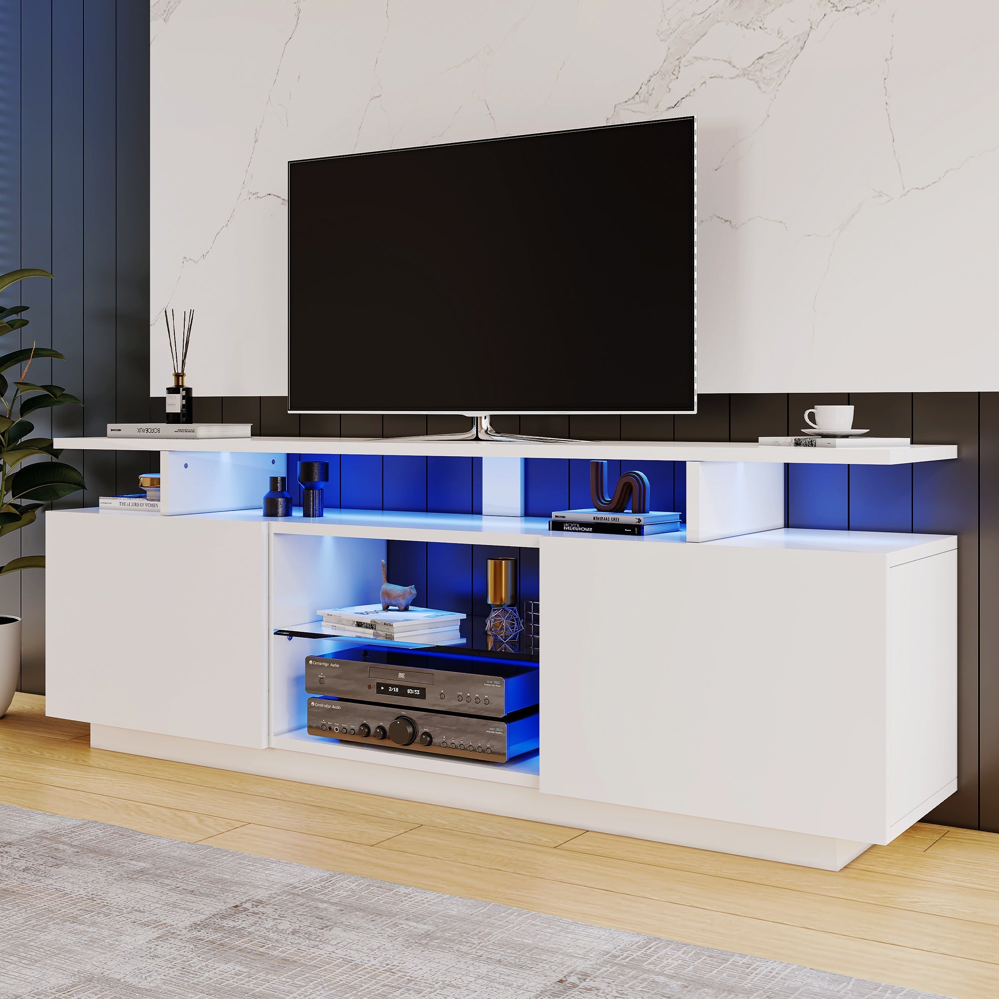 Logidon Wit TV-meubel met 16 kleuren LED-verlichting 1,40m