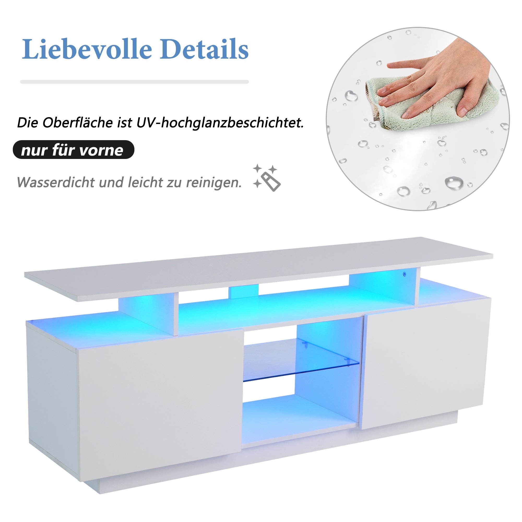 Logidon Wit TV-meubel met 16 kleuren LED-verlichting 1,40m