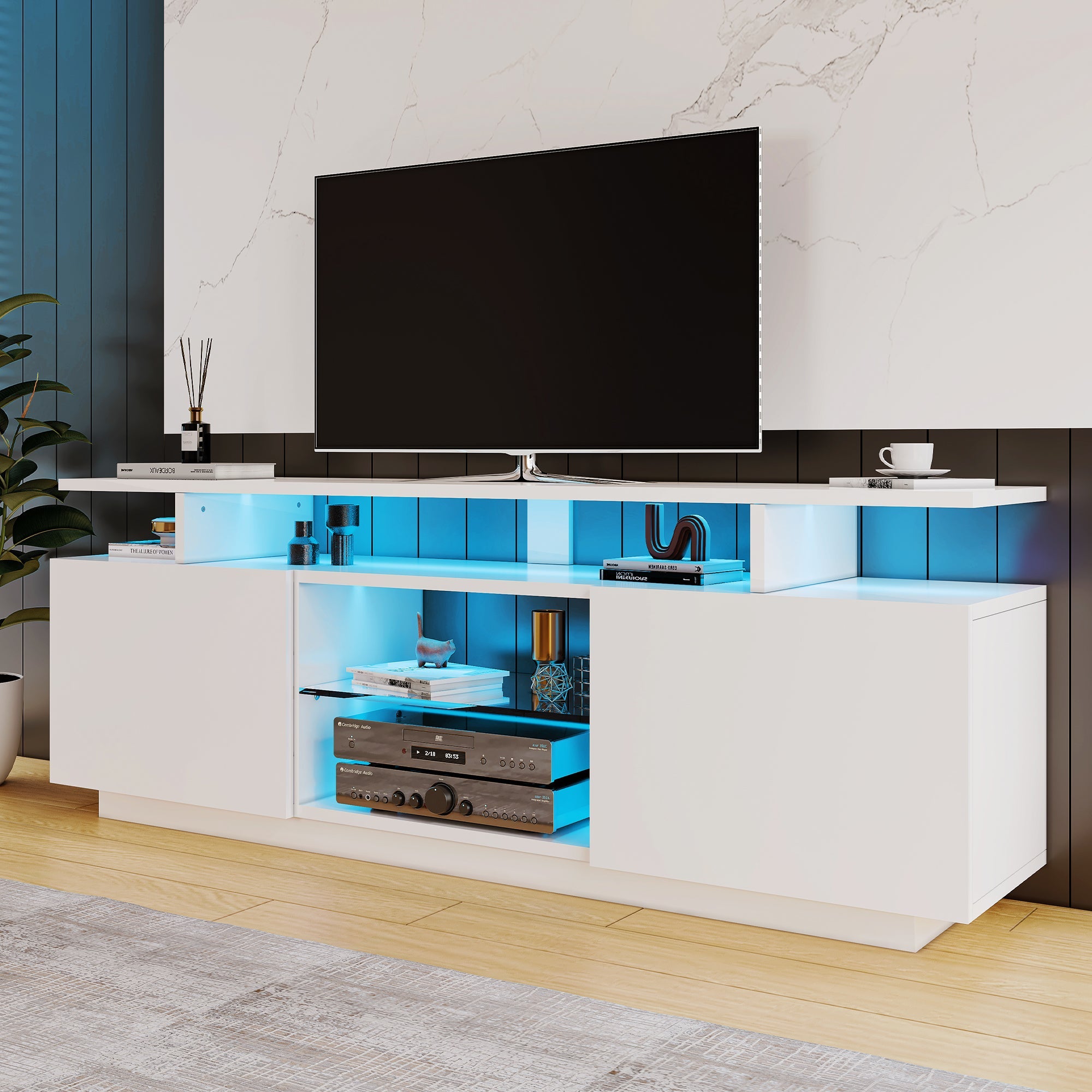 Logidon Wit TV-meubel met 16 kleuren LED-verlichting 1,40m