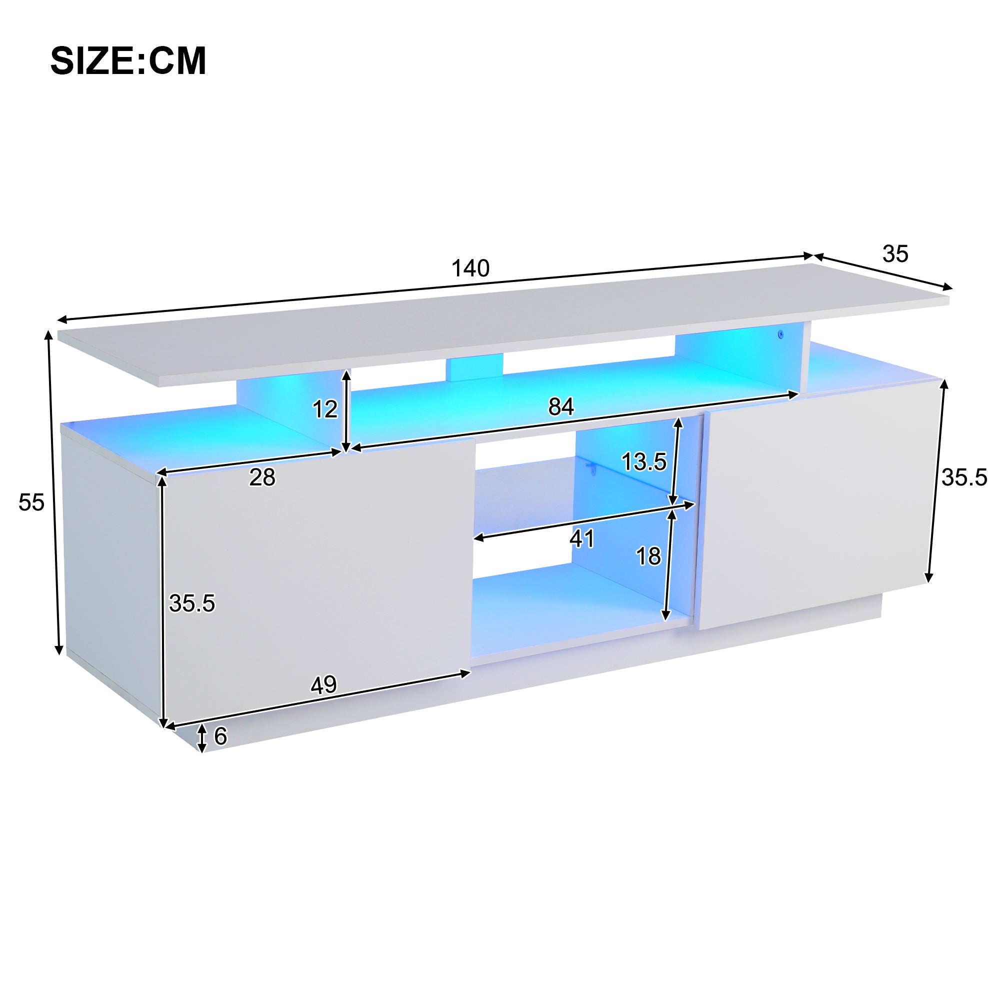 Logidon Wit TV-meubel met 16 kleuren LED-verlichting 1,40m