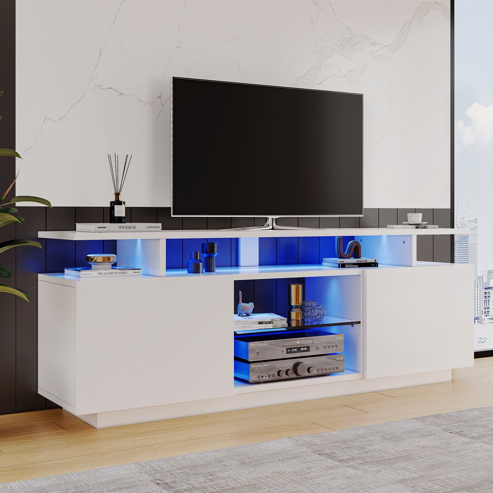 Logidon Wit TV-meubel met 16 kleuren LED-verlichting 1,40m