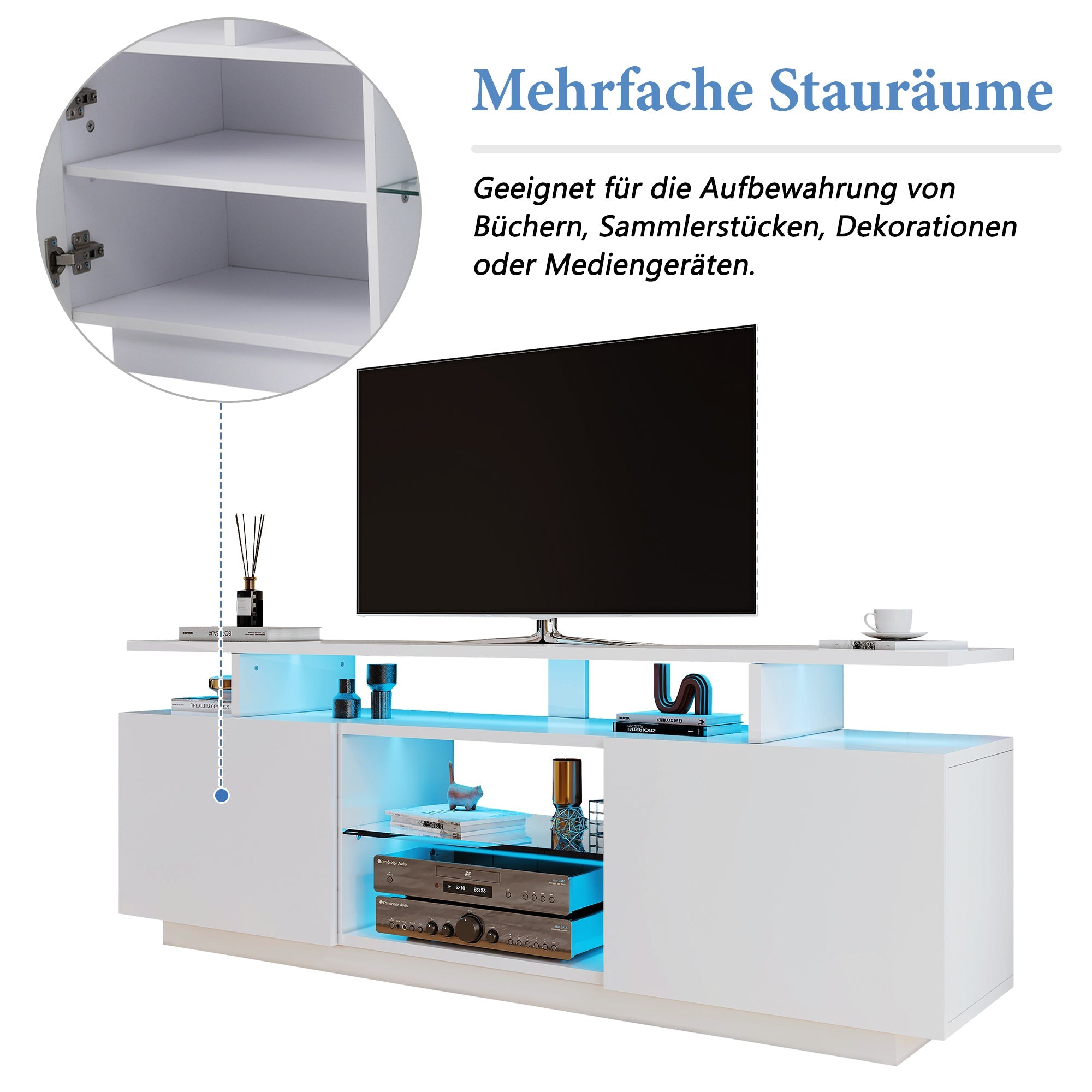 Logidon Wit TV-meubel met 16 kleuren LED-verlichting 1,40m