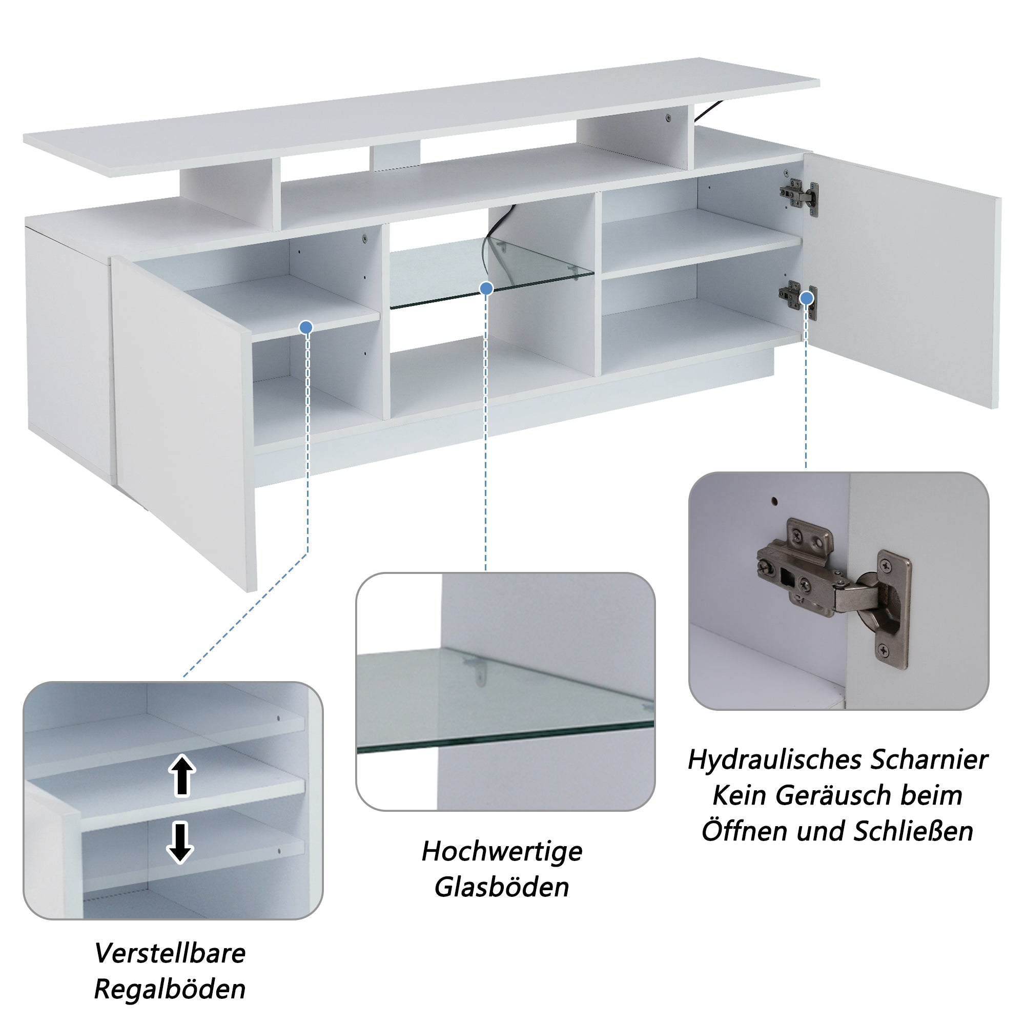Logidon Wit TV-meubel met 16 kleuren LED-verlichting 1,40m