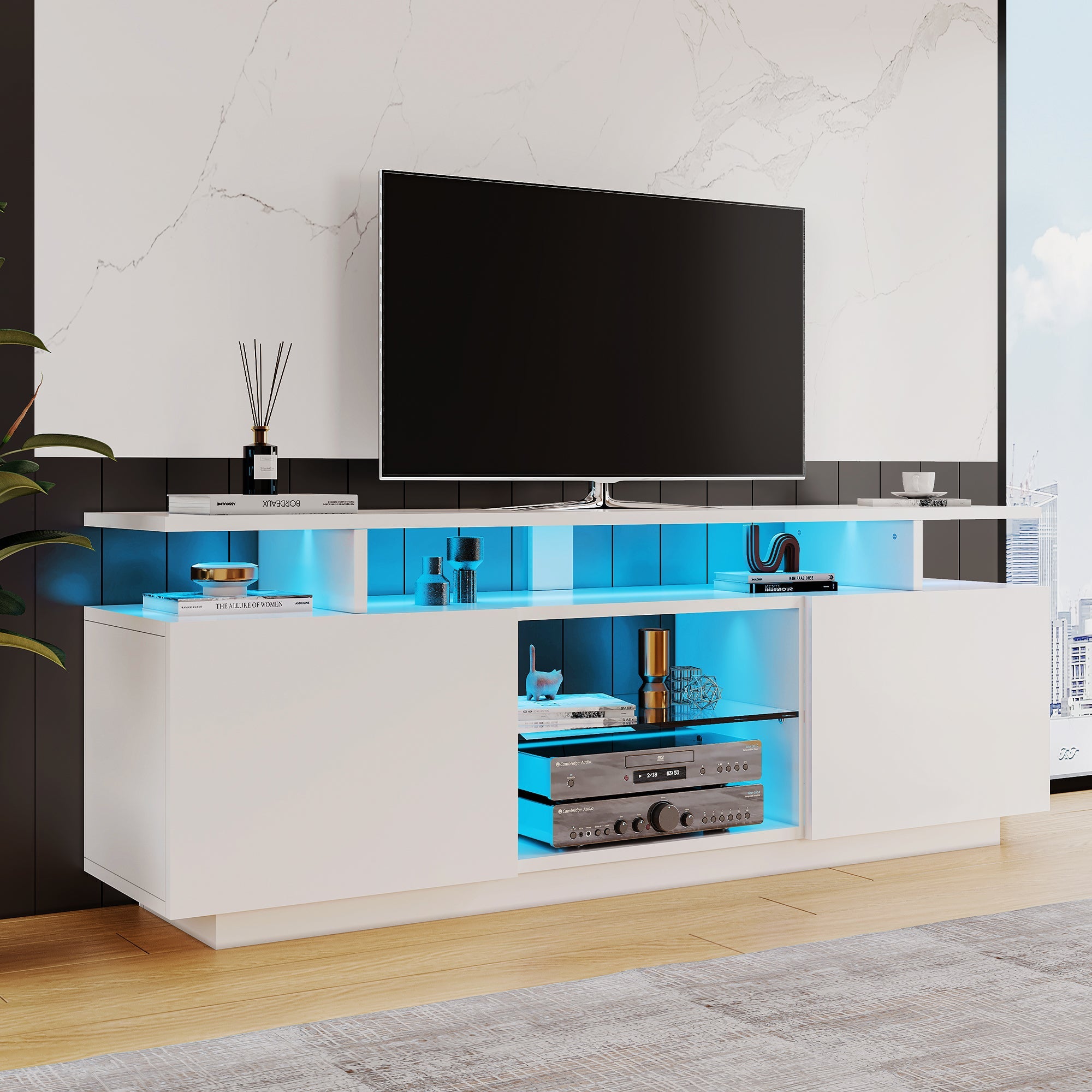 Logidon Wit TV-meubel met 16 kleuren LED-verlichting 1,40m