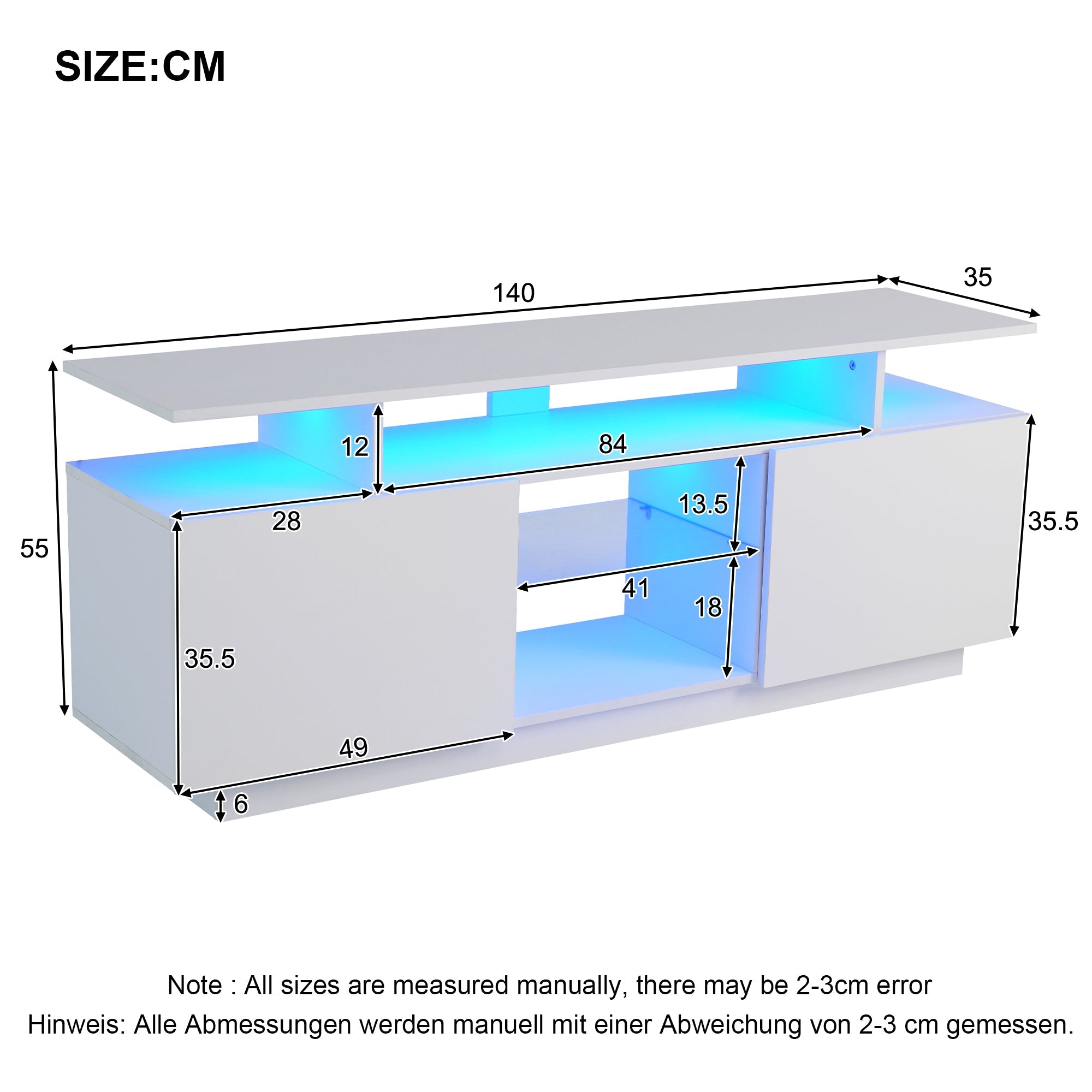 Logidon Wit TV-meubel met 16 kleuren LED-verlichting 1,40m