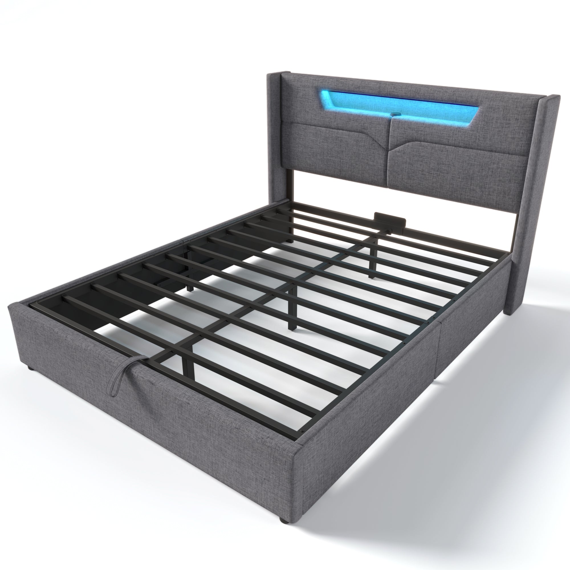 Logidon upholstered bed LED double bed 140x200 gray USB C charging function