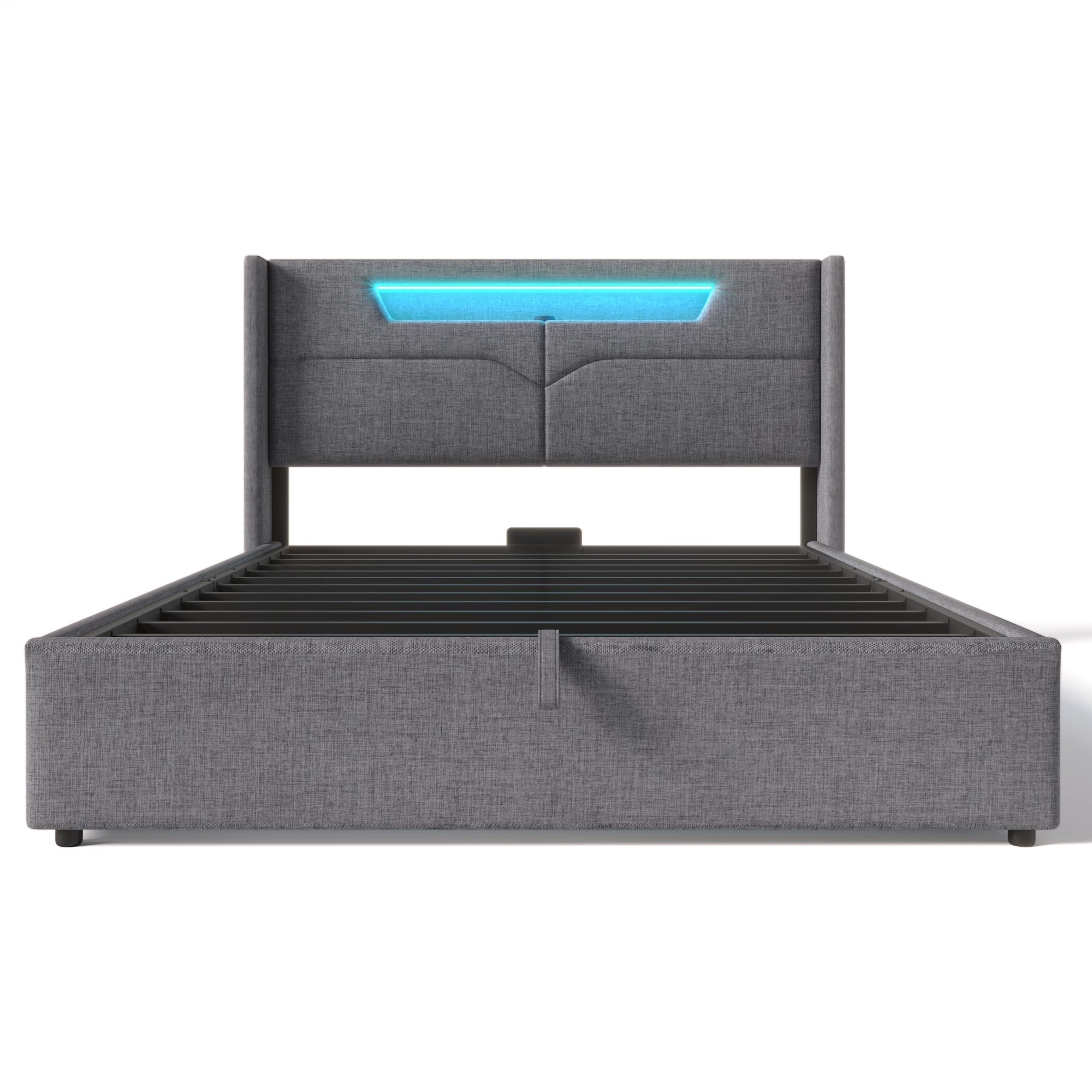 Logidon upholstered bed LED double bed 140x200 gray USB C charging function