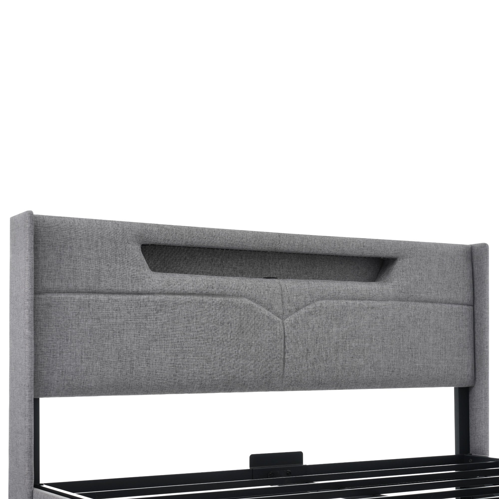 Logidon upholstered bed LED double bed 140x200 gray USB C charging function
