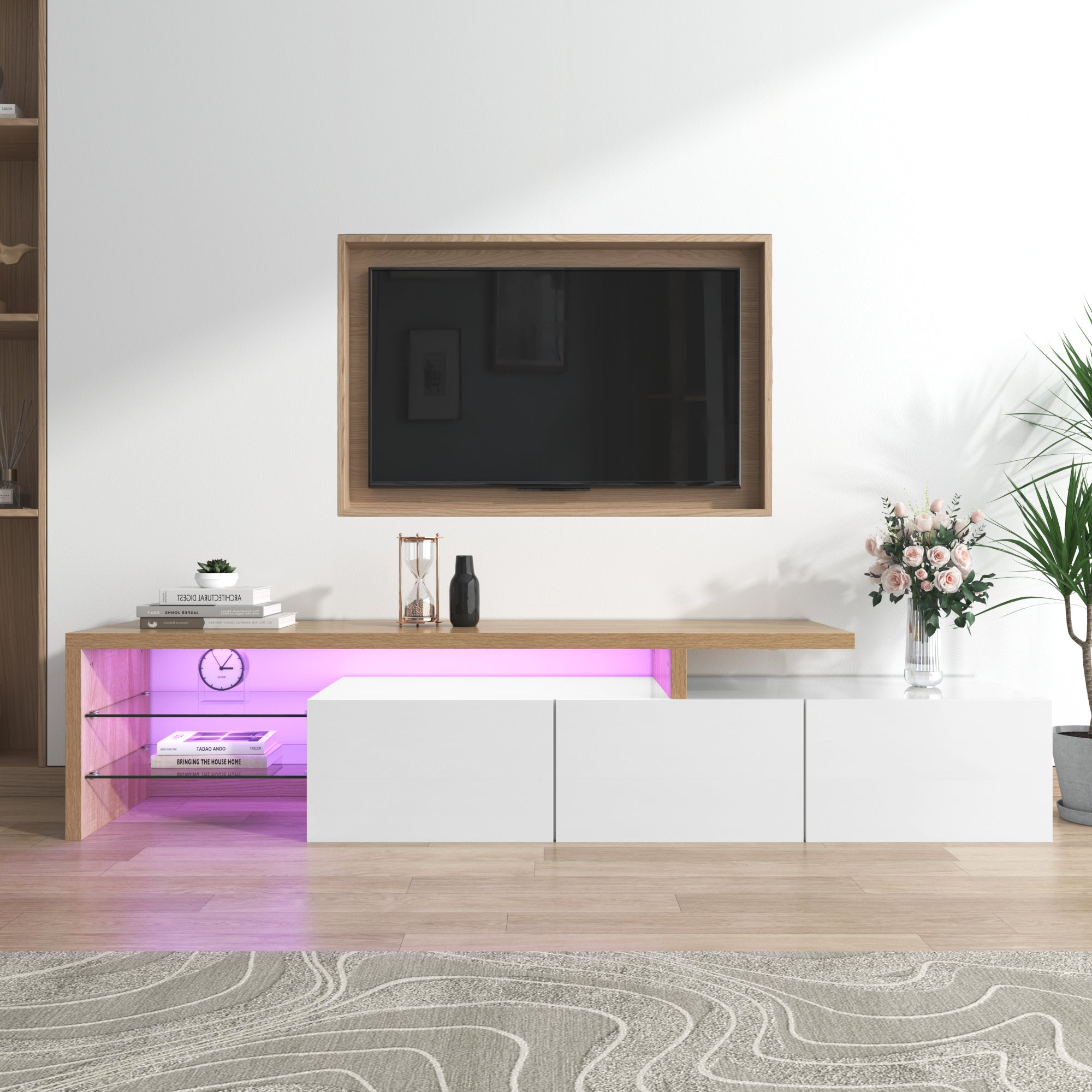 Logidon TV-meubel modern design hoogglans wit houtlook LED
