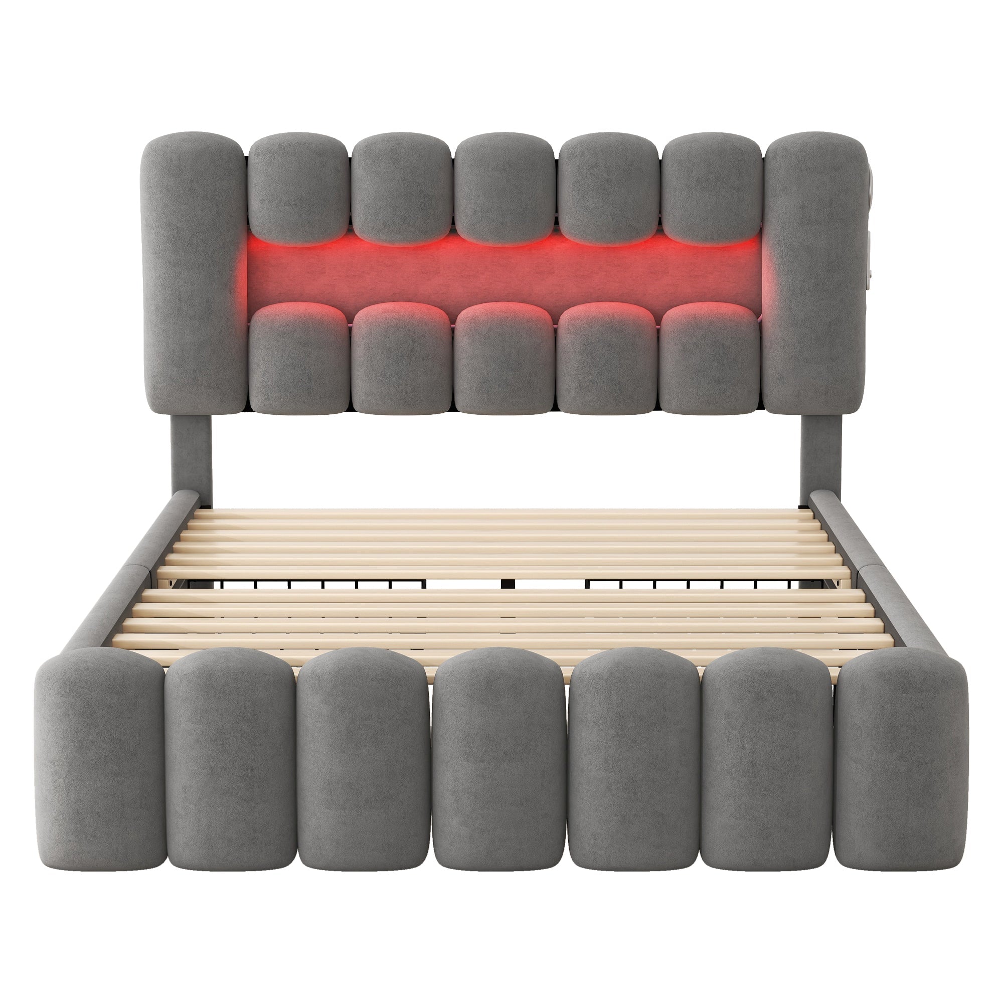 Logidon gestoffeerd bed 140x200 grijs met LED lichtstrip en 4 lades