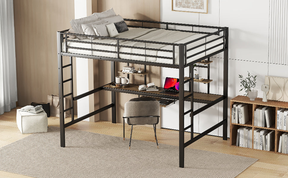 Logidon metalen hoogslaper 140x200cm met bureau en boekenplanken
