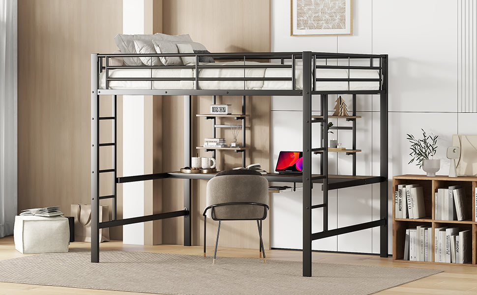 Logidon metalen hoogslaper 140x200cm met bureau en boekenplanken
