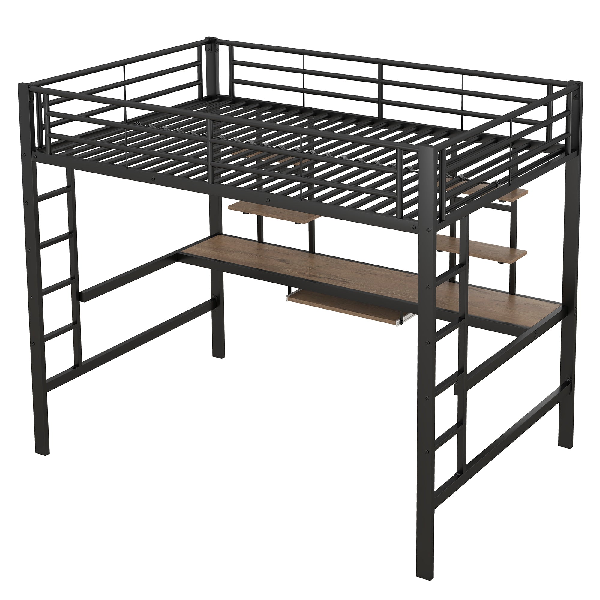 Logidon metalen hoogslaper 140x200cm met bureau en boekenplanken