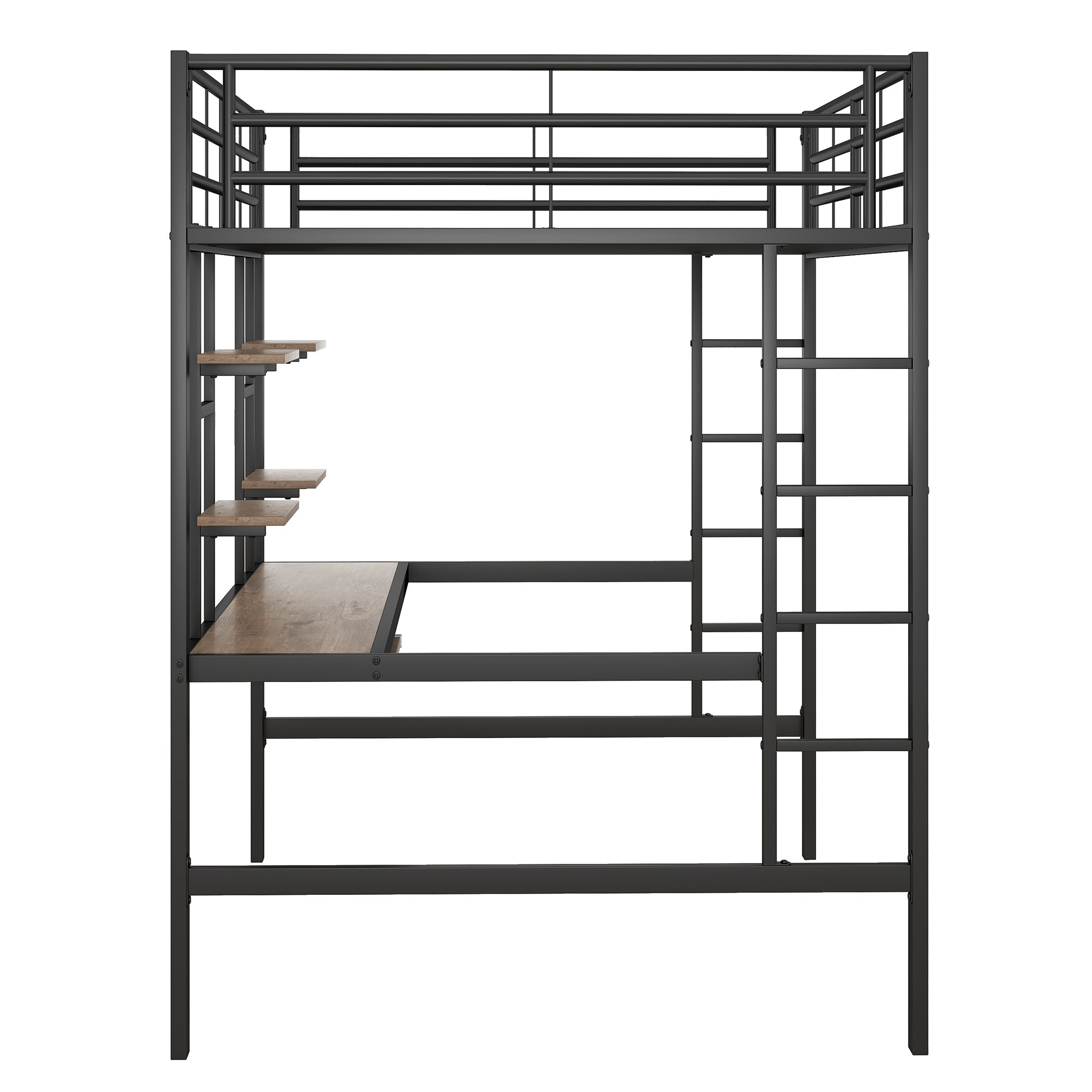 Logidon metalen hoogslaper 140x200cm met bureau en boekenplanken