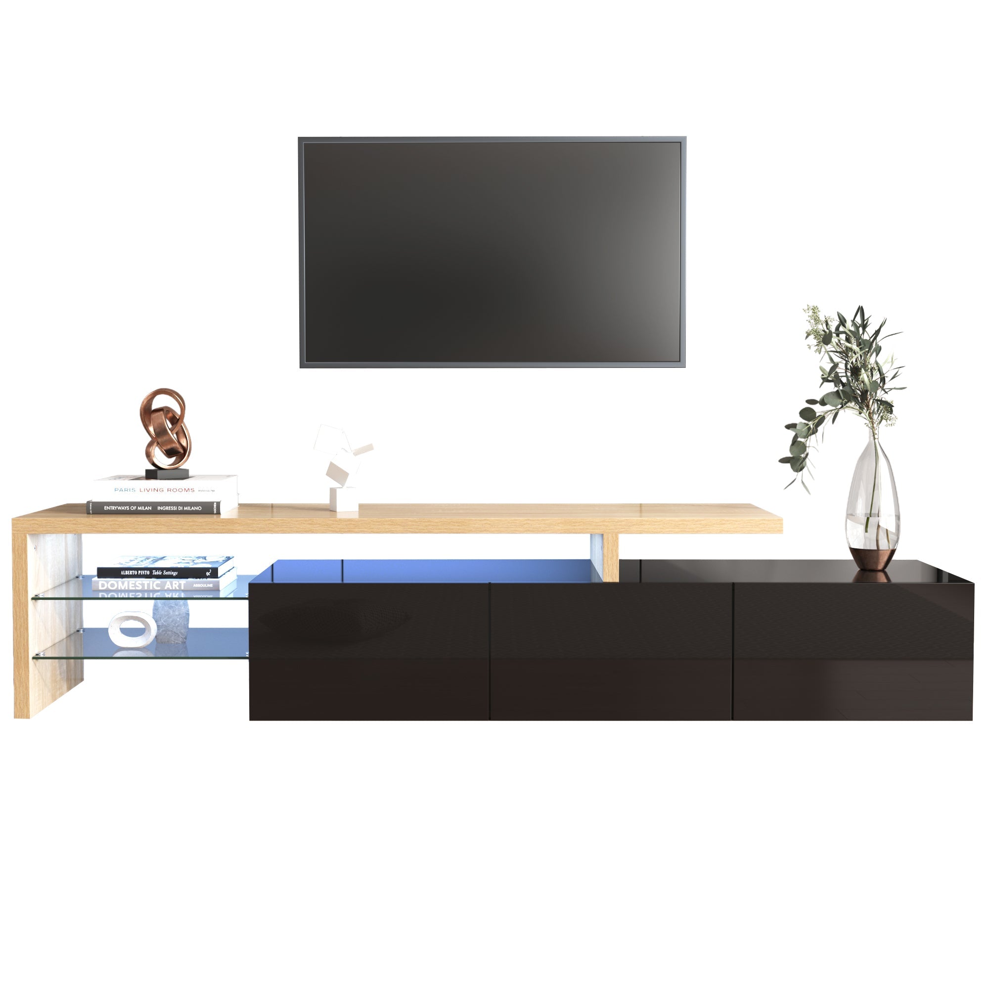 Logidon Modern TV-meubel 197,5 centimeter hoogglans zwarte LED-verlichting
