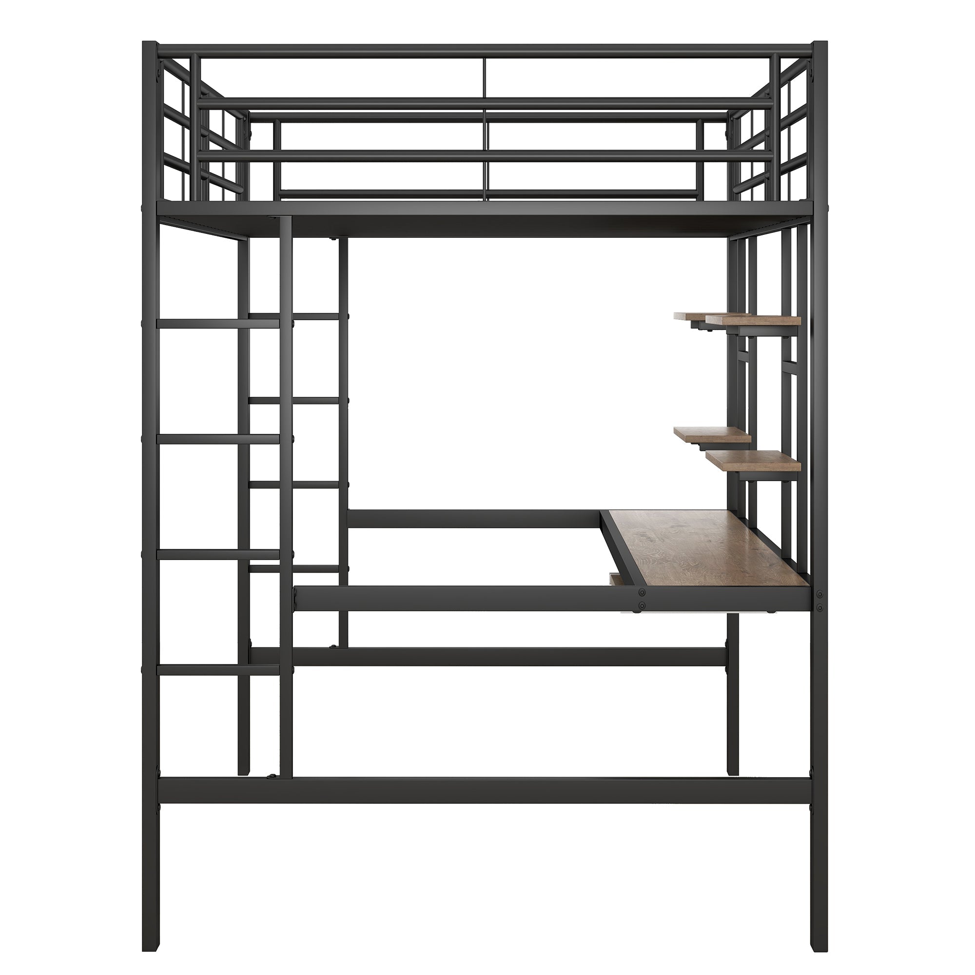 Logidon metalen hoogslaper 140x200cm met bureau en boekenplanken
