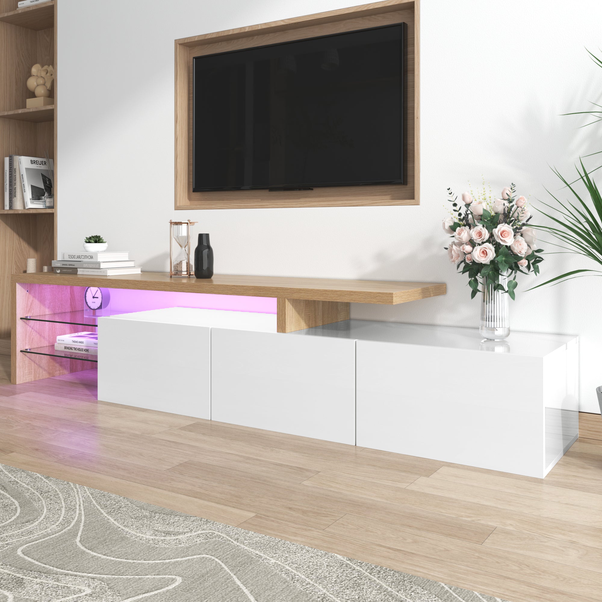 Logidon TV-meubel modern design hoogglans wit houtlook LED