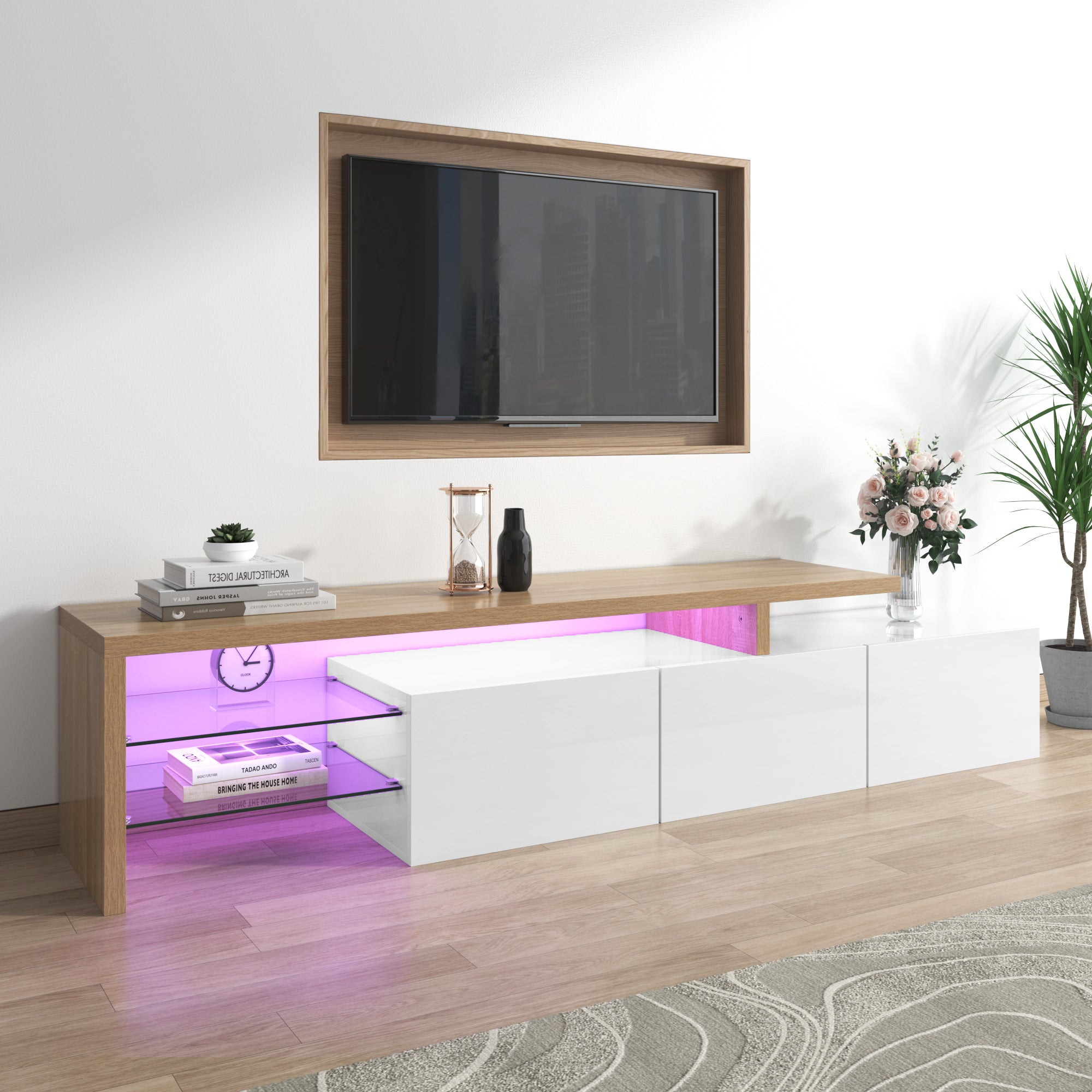 Logidon TV-meubel modern design hoogglans wit houtlook LED