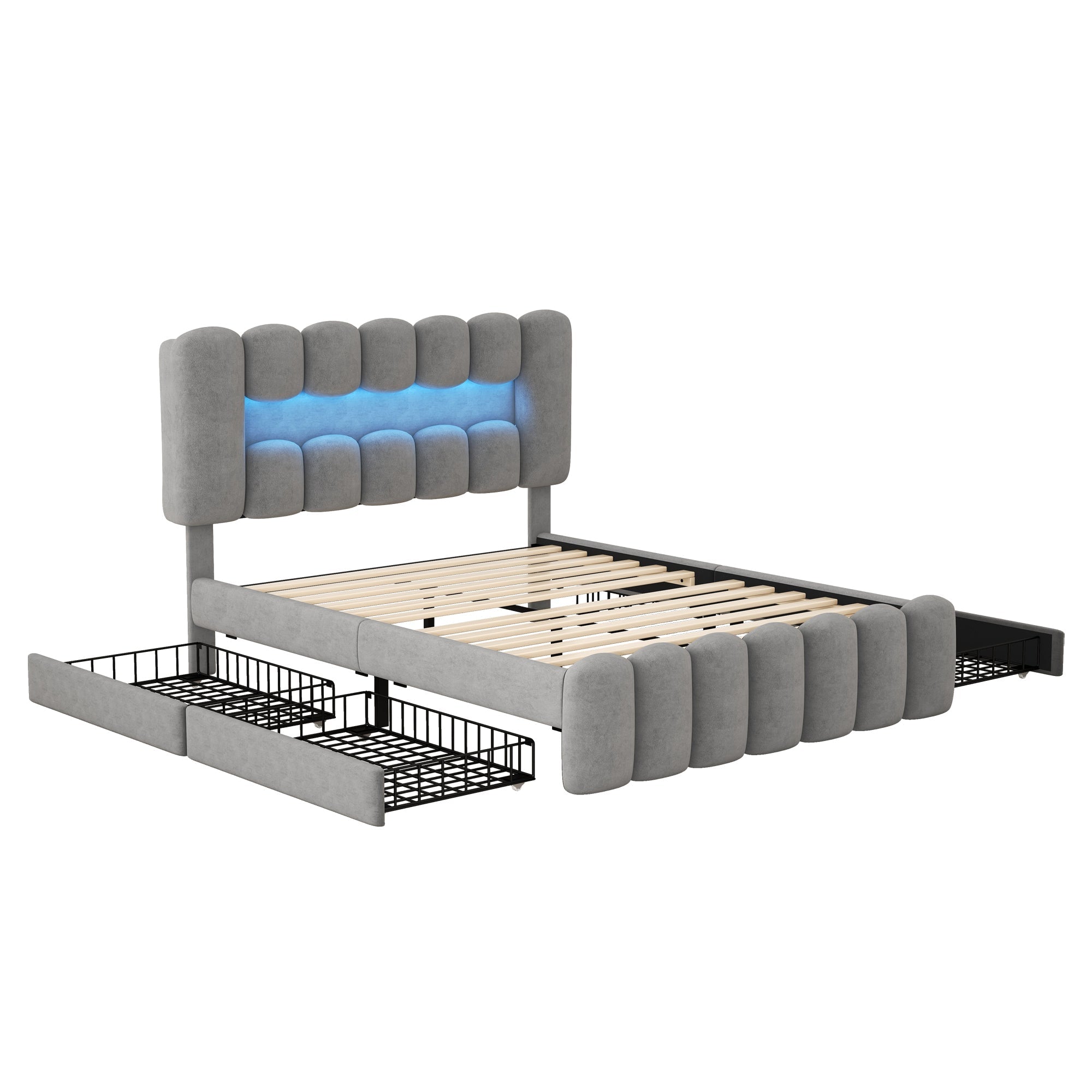Logidon gestoffeerd bed 140x200 grijs met LED lichtstrip en 4 lades