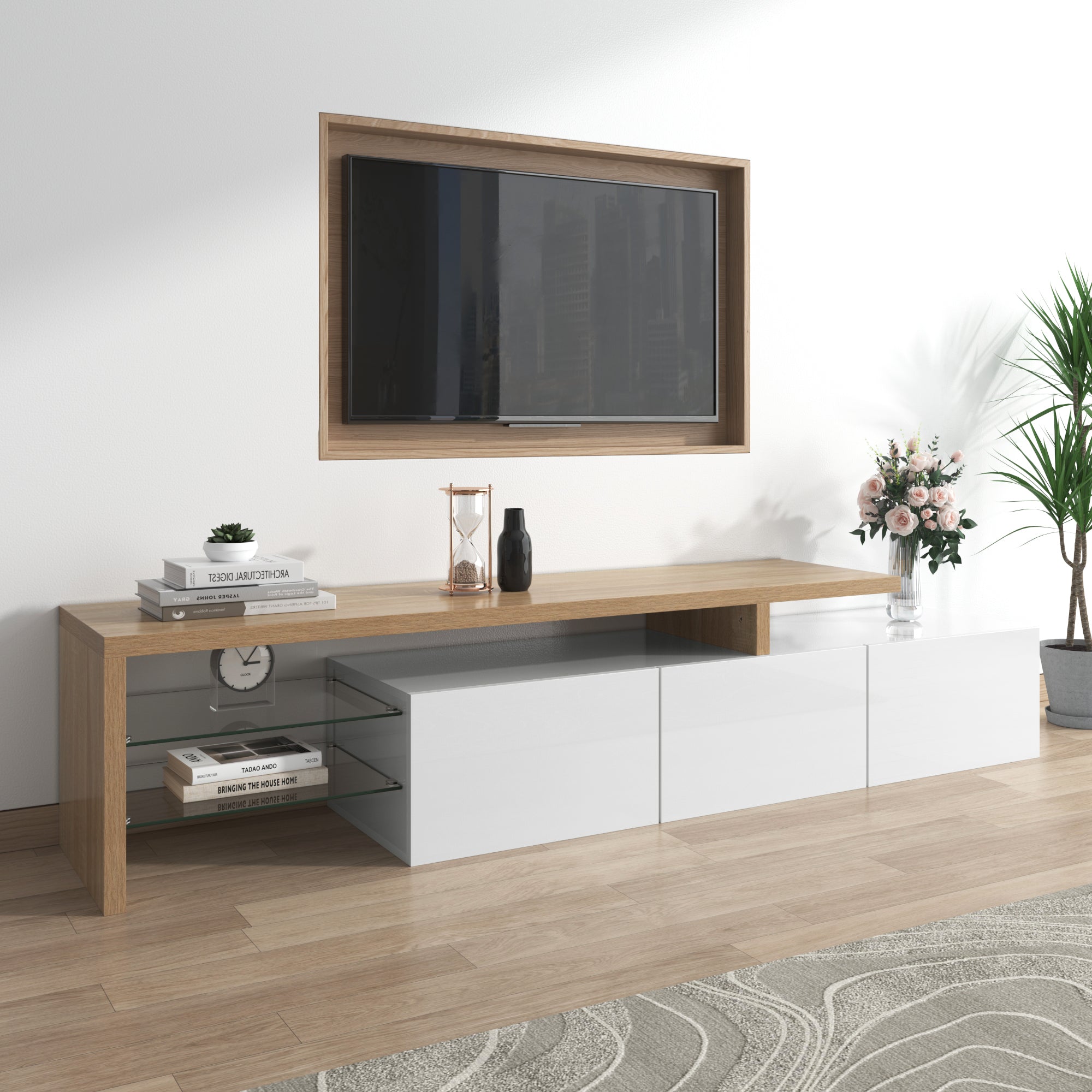Logidon TV-meubel modern design hoogglans wit houtlook LED
