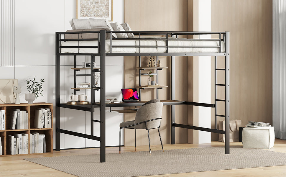 Logidon metalen hoogslaper 140x200cm met bureau en boekenplanken