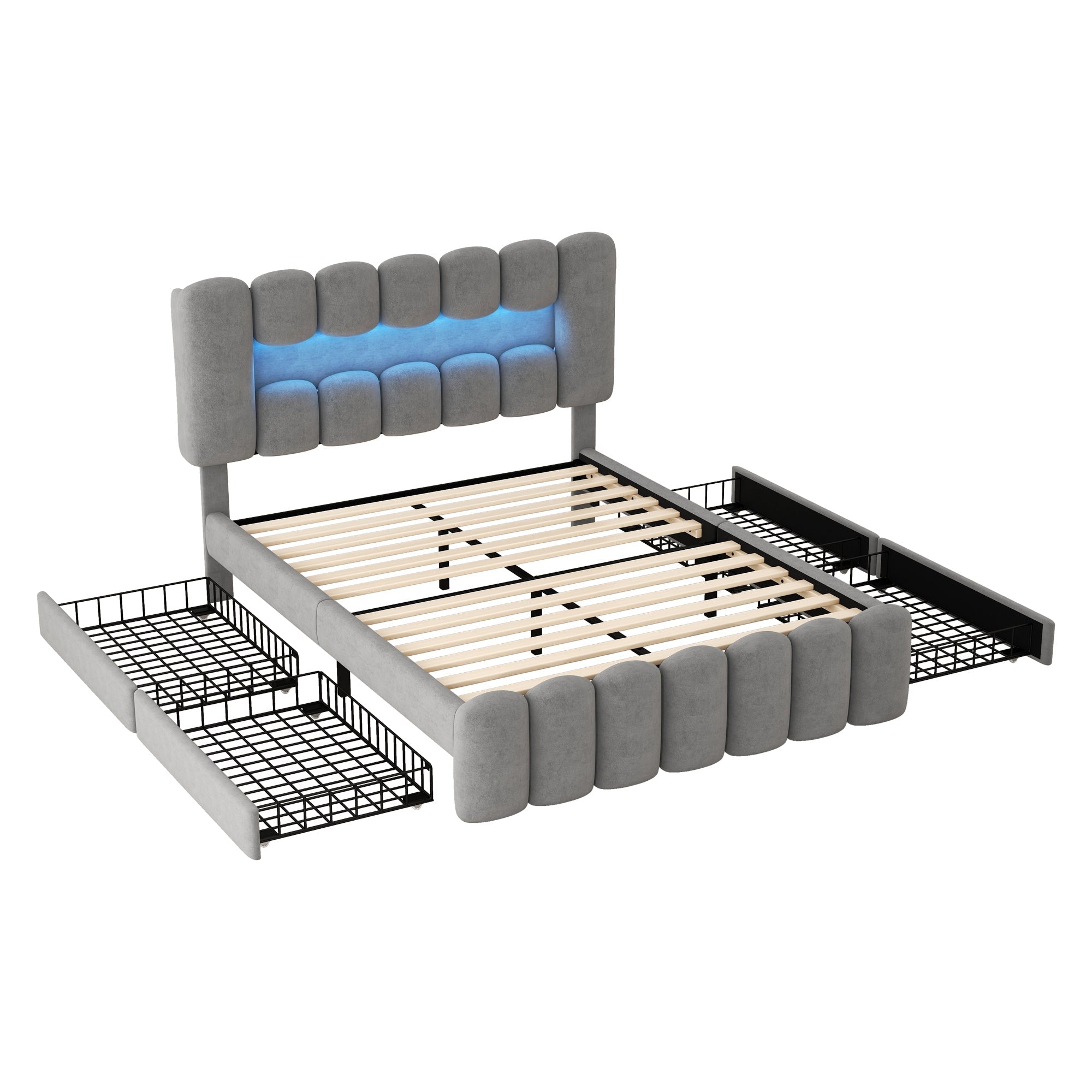 Logidon gestoffeerd bed 140x200 grijs met LED lichtstrip en 4 lades