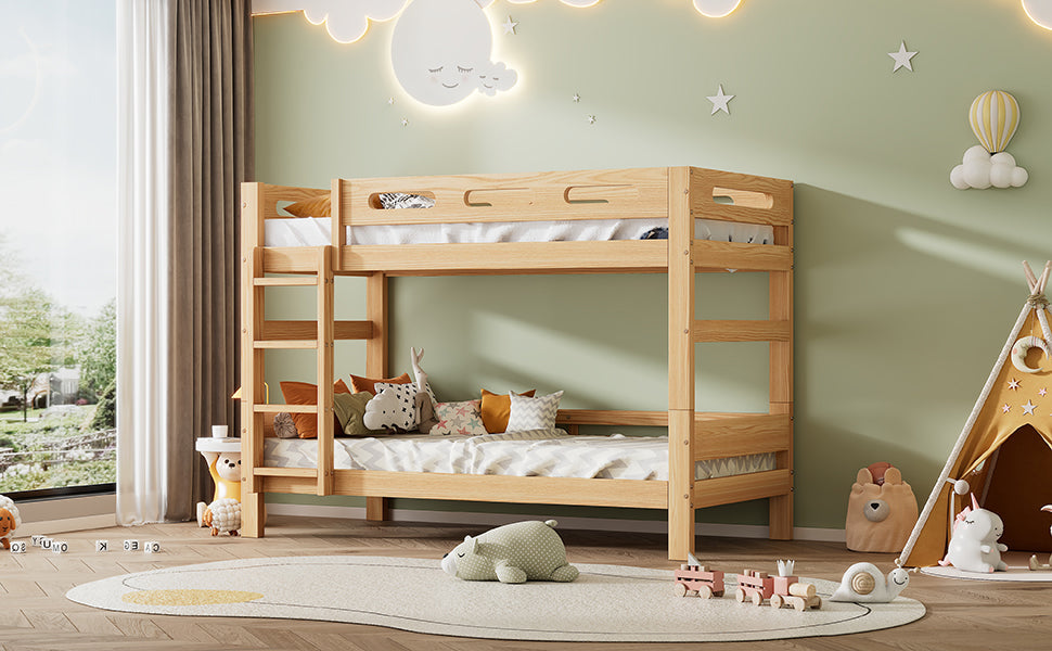 Logidon stapelbed 90x200 naturel hout Twee eenpersoonsbedden