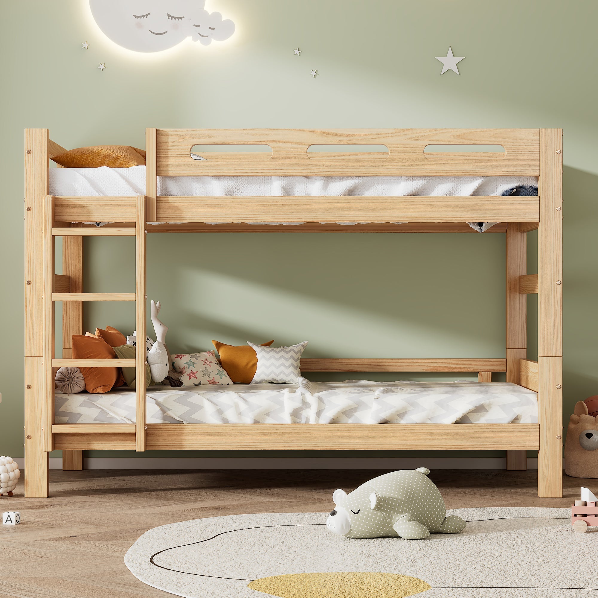 Logidon stapelbed 90x200 naturel hout Twee eenpersoonsbedden