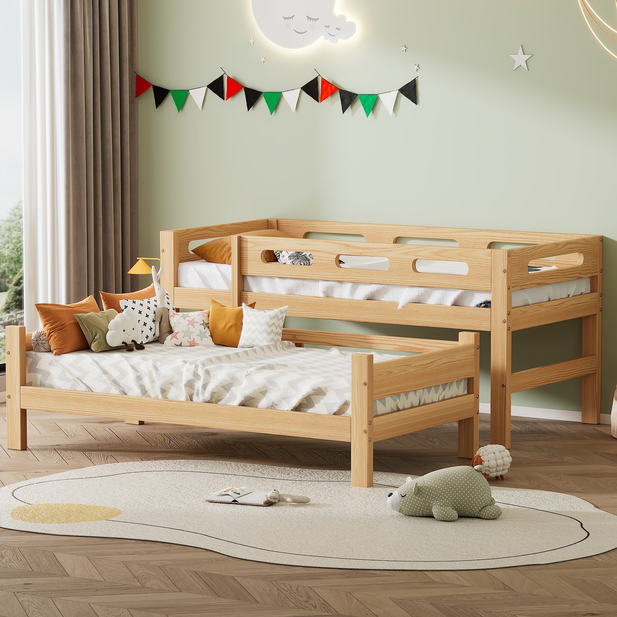 Logidon stapelbed 90x200 naturel hout Twee eenpersoonsbedden