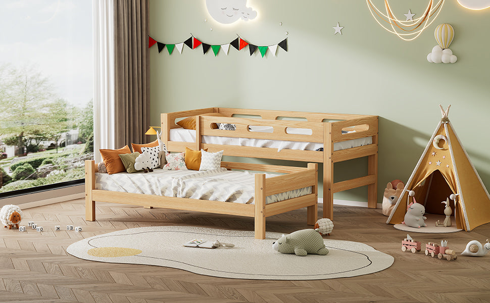 Logidon stapelbed 90x200 naturel hout Twee eenpersoonsbedden