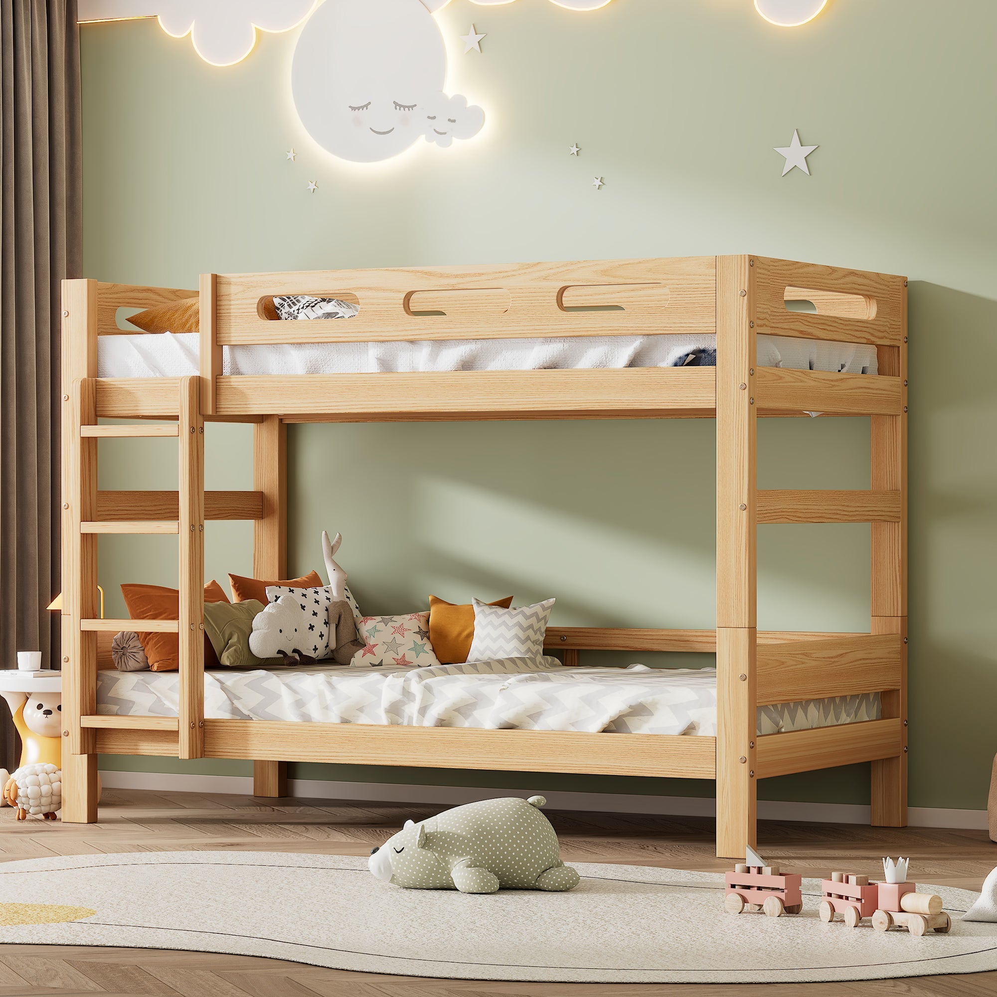 Logidon stapelbed 90x200 naturel hout Twee eenpersoonsbedden
