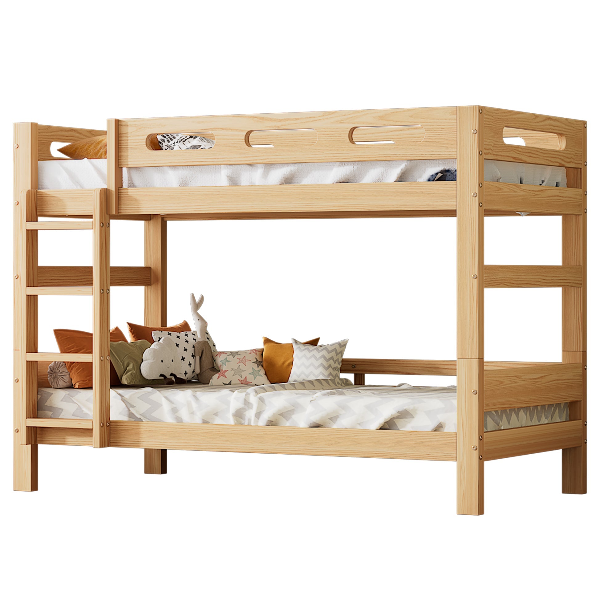 Logidon stapelbed 90x200 naturel hout Twee eenpersoonsbedden
