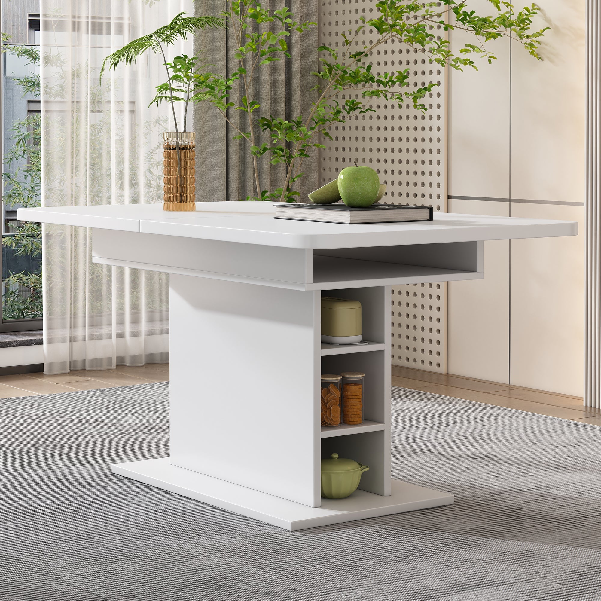 Logidon Eettafelset Wit 6 Sherpa stoelen Uitbreidbaar met opbergruimte