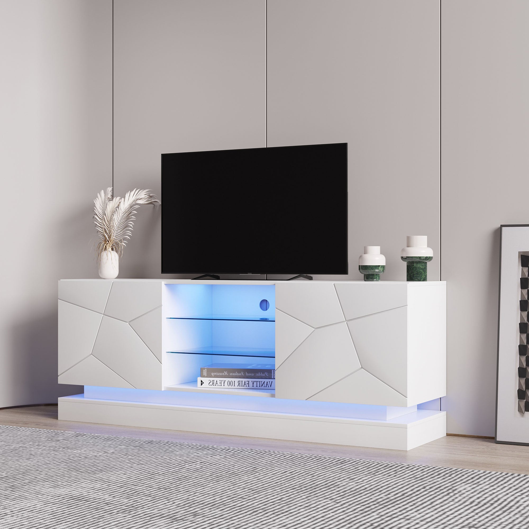 Logidon Wit Hoogglans TV-meubel 1,6m met verstelbare glazen plank