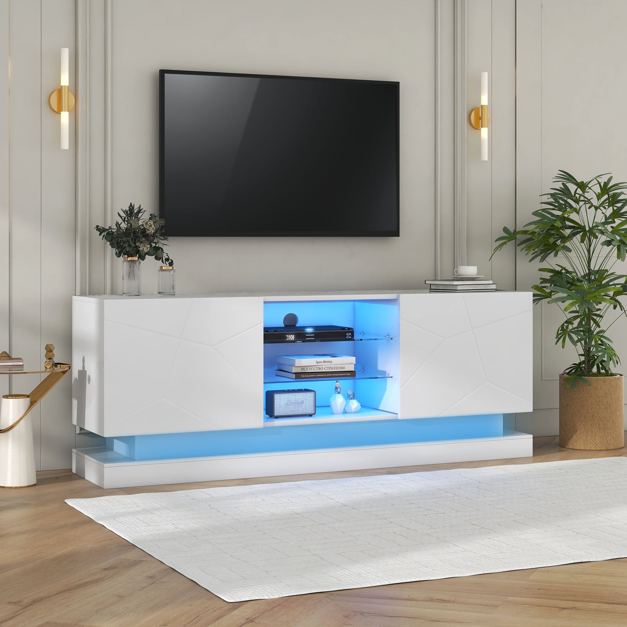 Logidon Wit Hoogglans TV-meubel 1,6m met verstelbare glazen plank