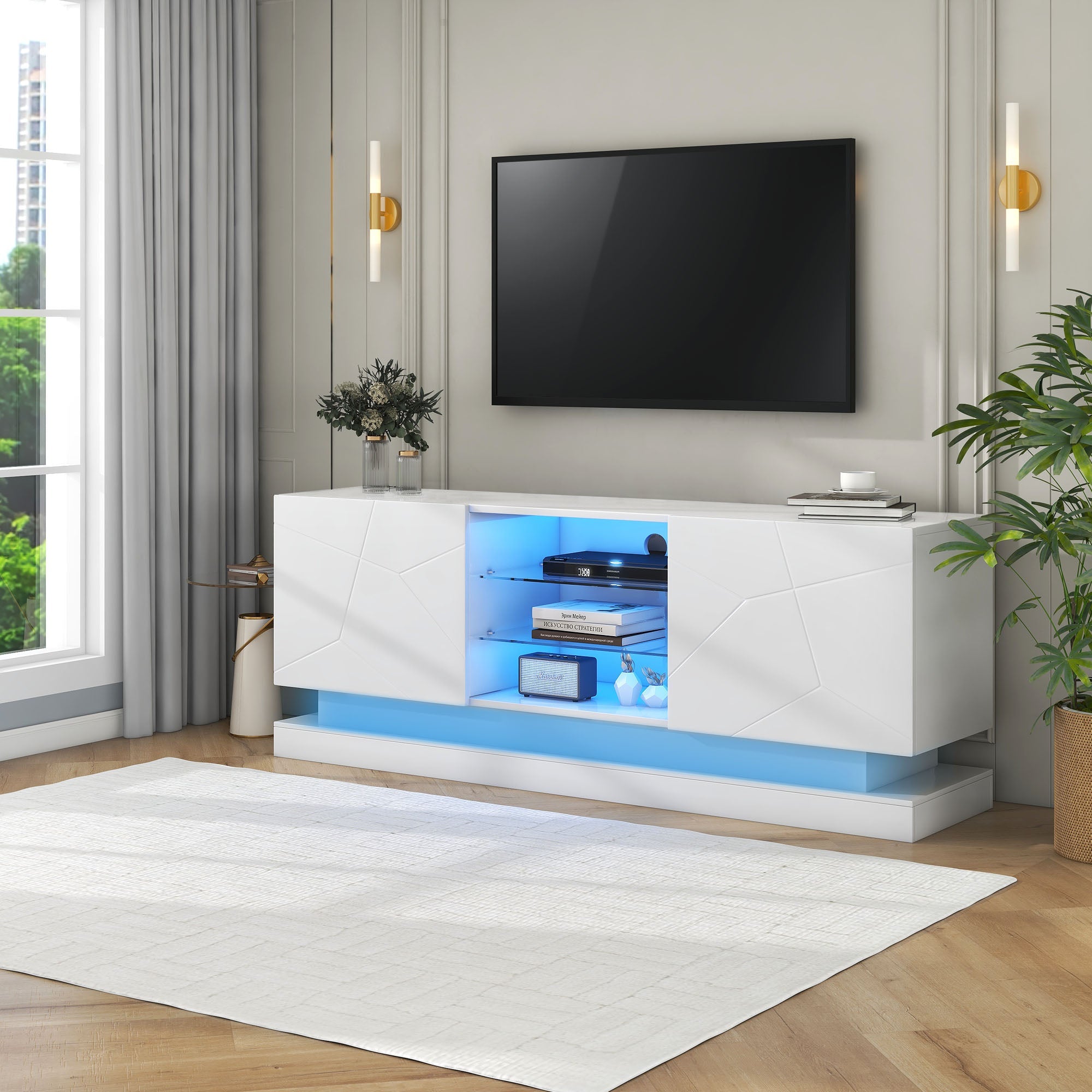 Logidon Wit Hoogglans TV-meubel 1,6m met verstelbare glazen plank