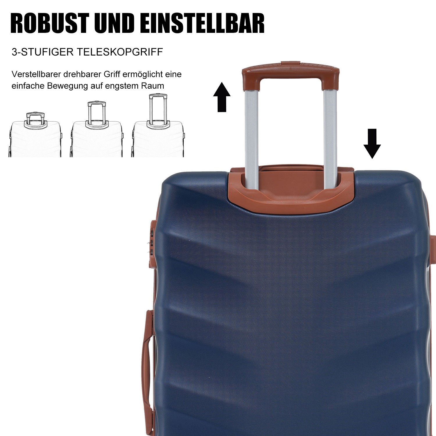 Logidon kofferset M-L-XL harde schaal koningsblauw bruin TSA 4 wielen