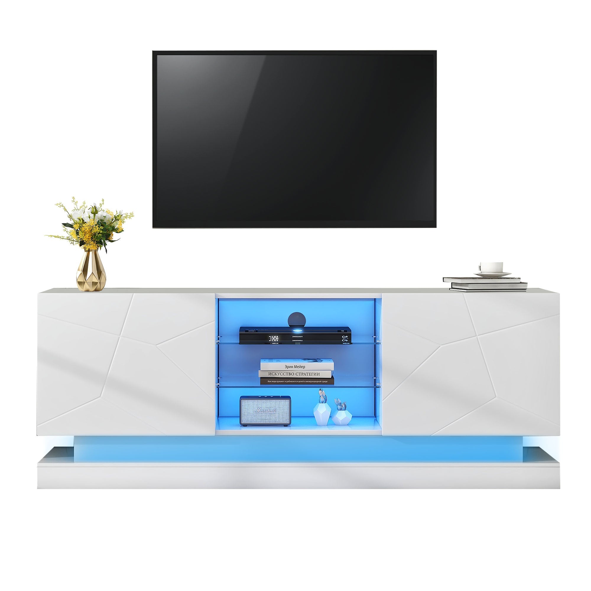 Logidon Wit Hoogglans TV-meubel 1,6m met verstelbare glazen plank