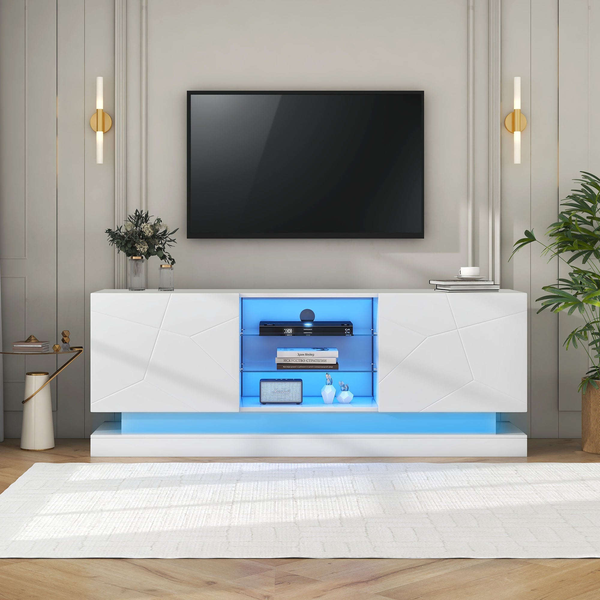Logidon Wit Hoogglans TV-meubel 1,6m met verstelbare glazen plank