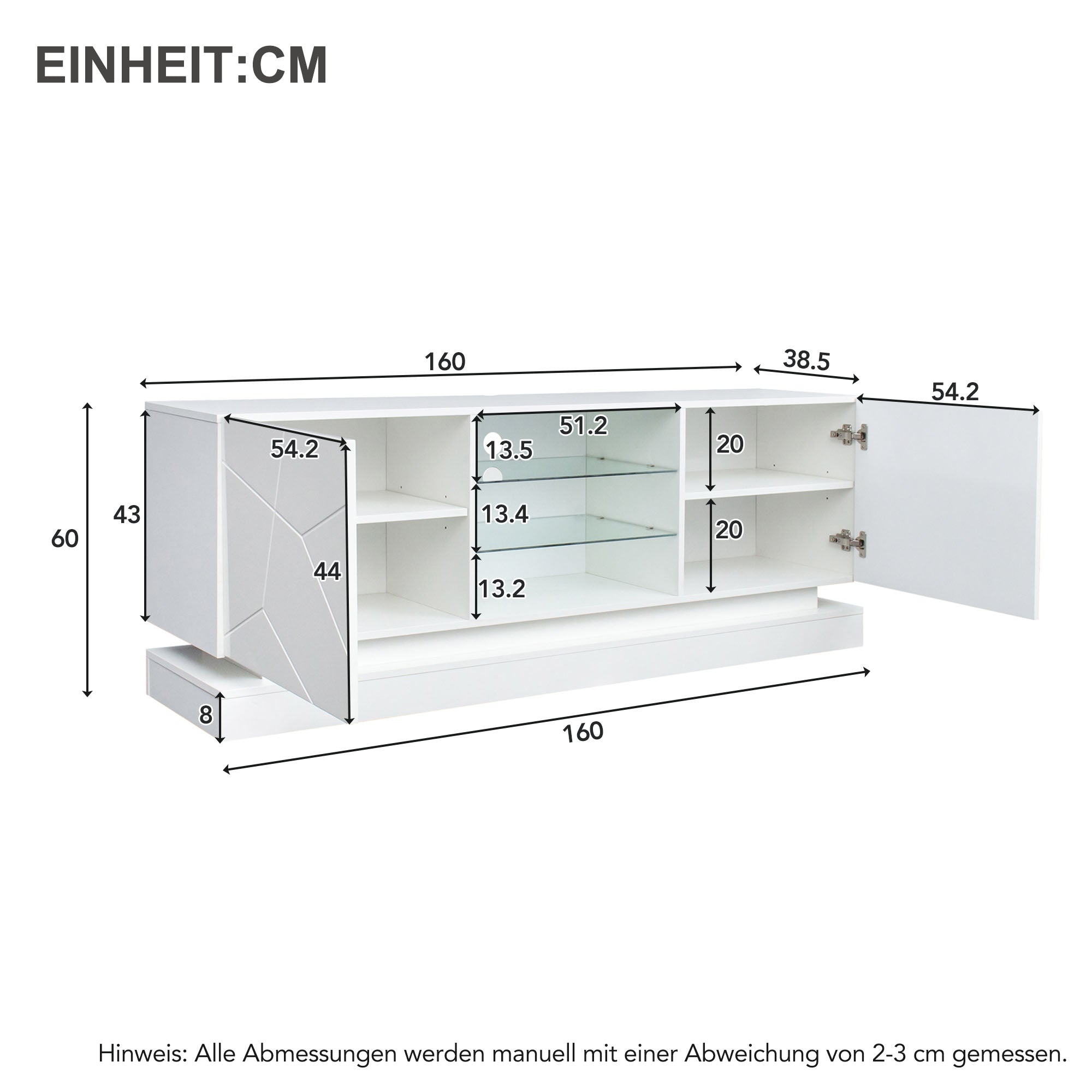 Logidon Wit Hoogglans TV-meubel 1,6m met verstelbare glazen plank