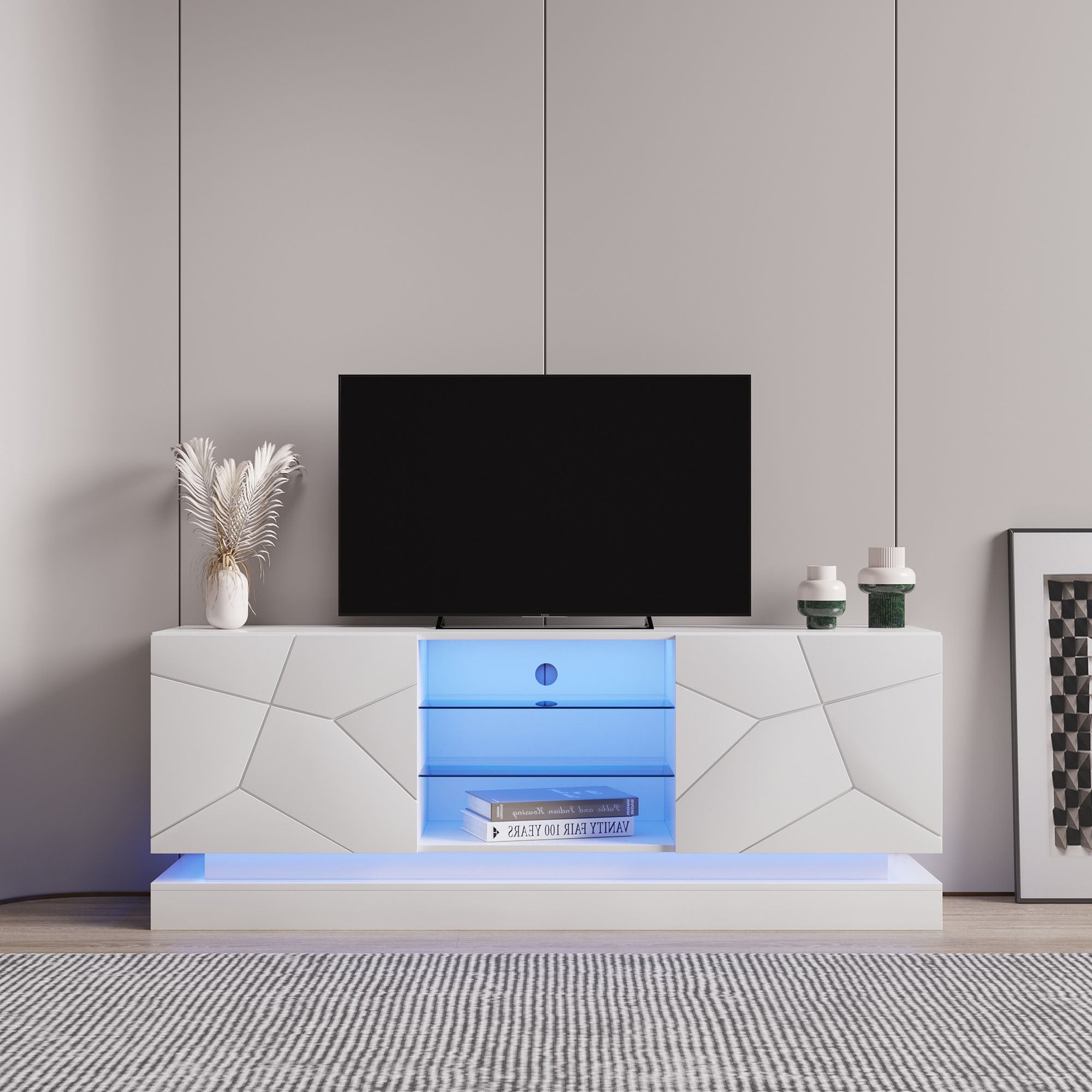 Logidon Wit Hoogglans TV-meubel 1,6m met verstelbare glazen plank