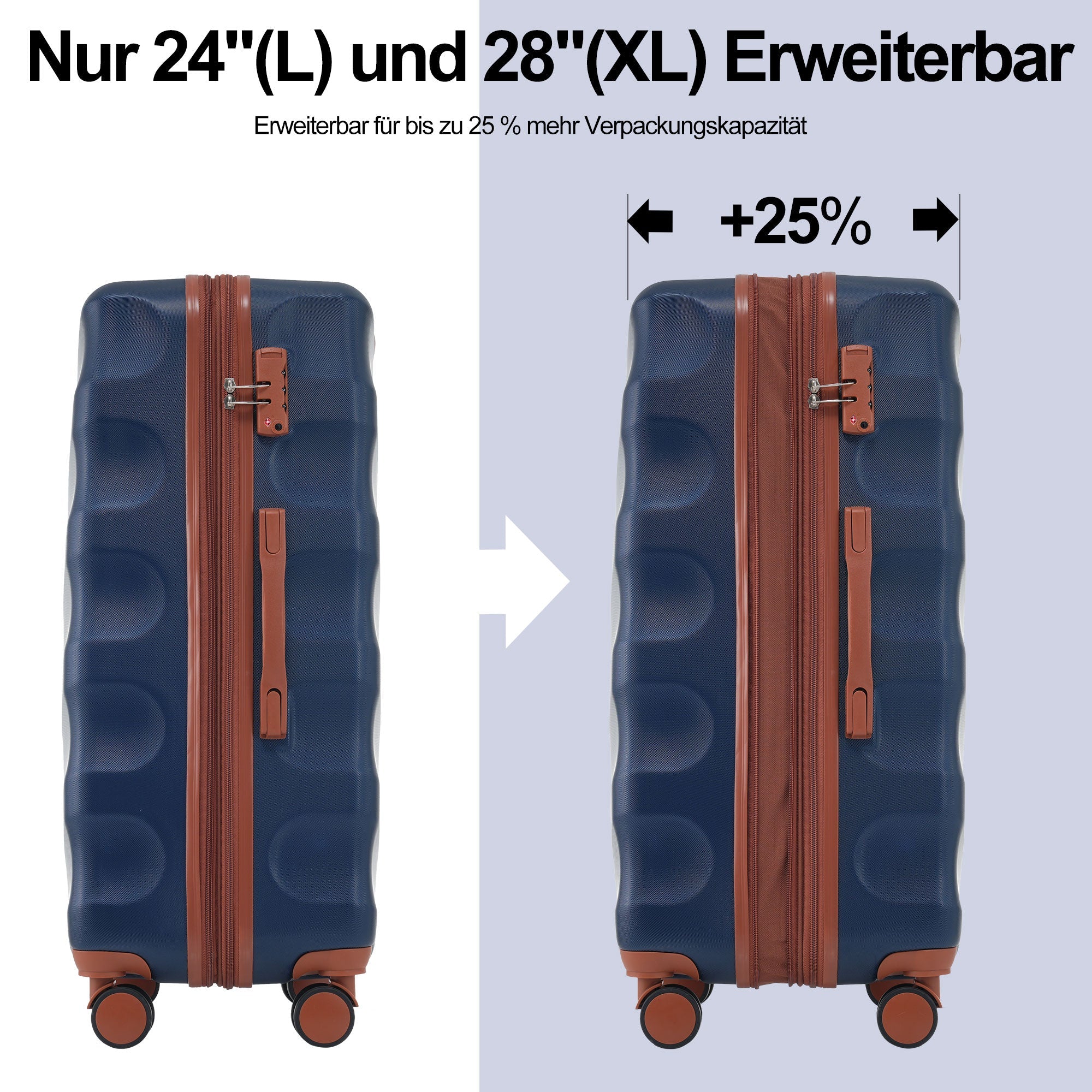Logidon kofferset M-L-XL harde schaal koningsblauw bruin TSA 4 wielen