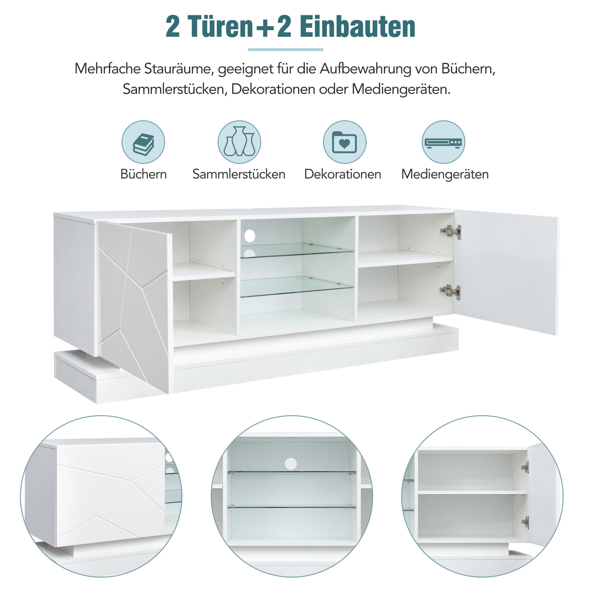 Logidon Wit Hoogglans TV-meubel 1,6m met verstelbare glazen plank
