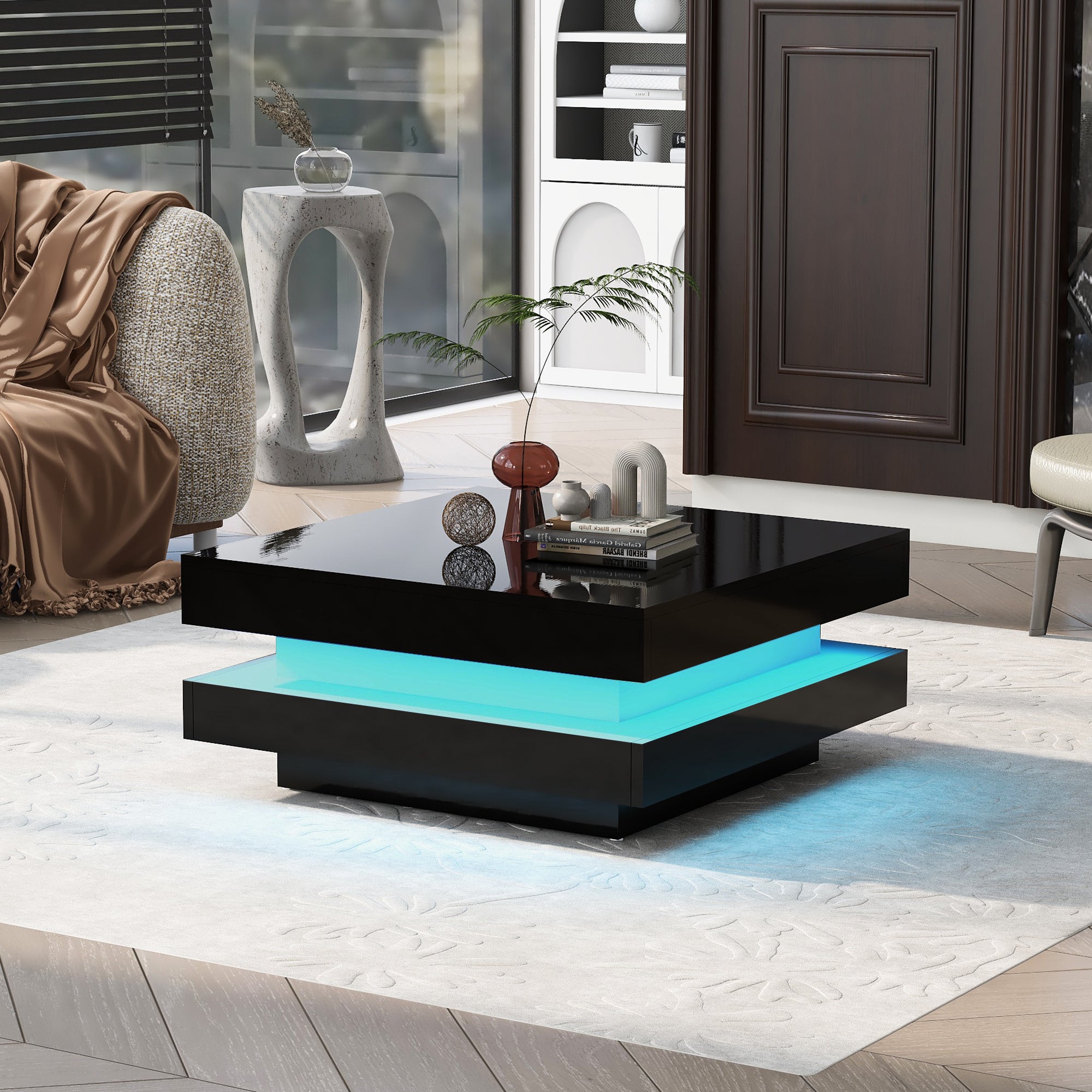 Logidon Vierkante Salontafel Zwart LED 16 Kleuren 70x70x36 cm