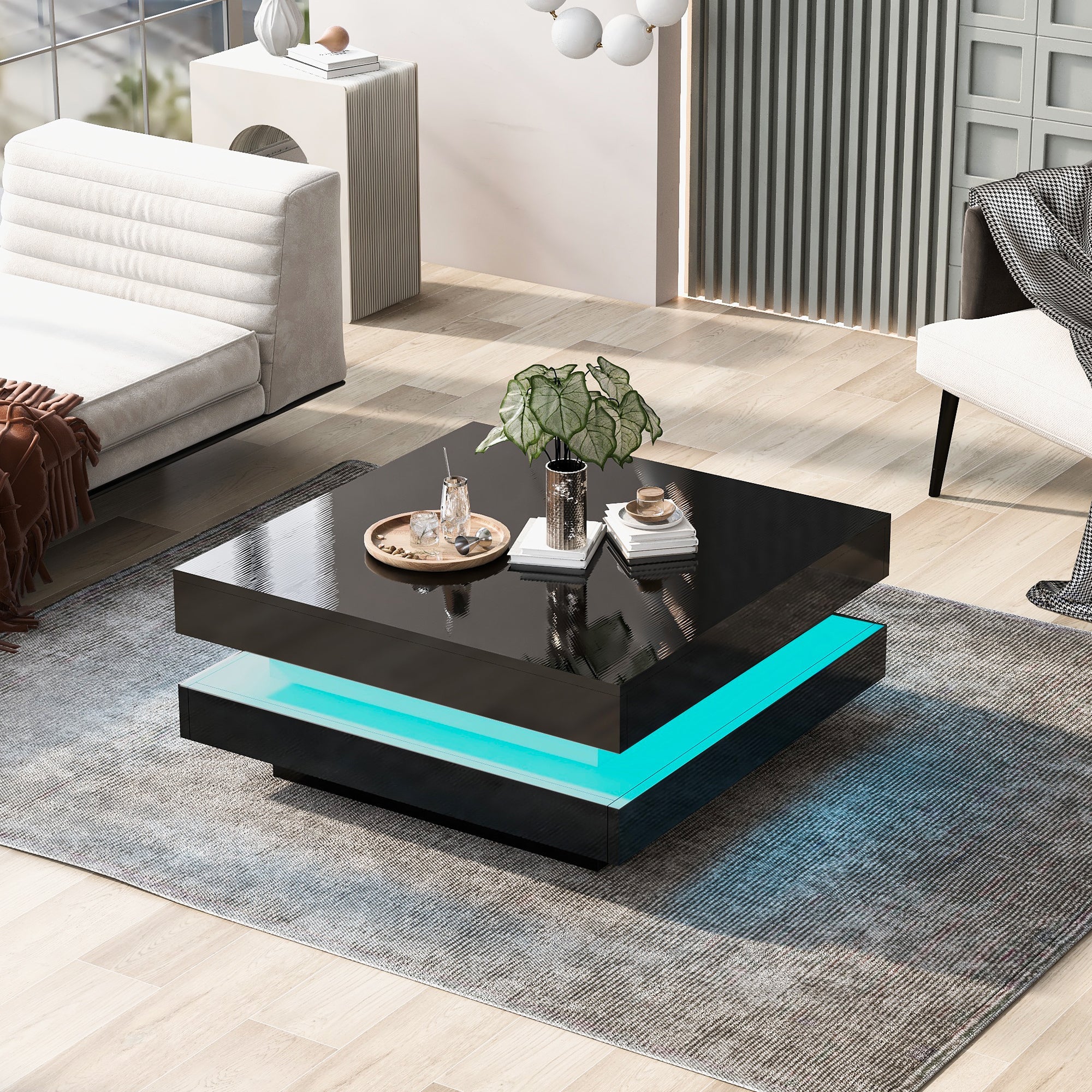 Logidon Vierkante Salontafel Zwart LED 16 Kleuren 70x70x36 cm