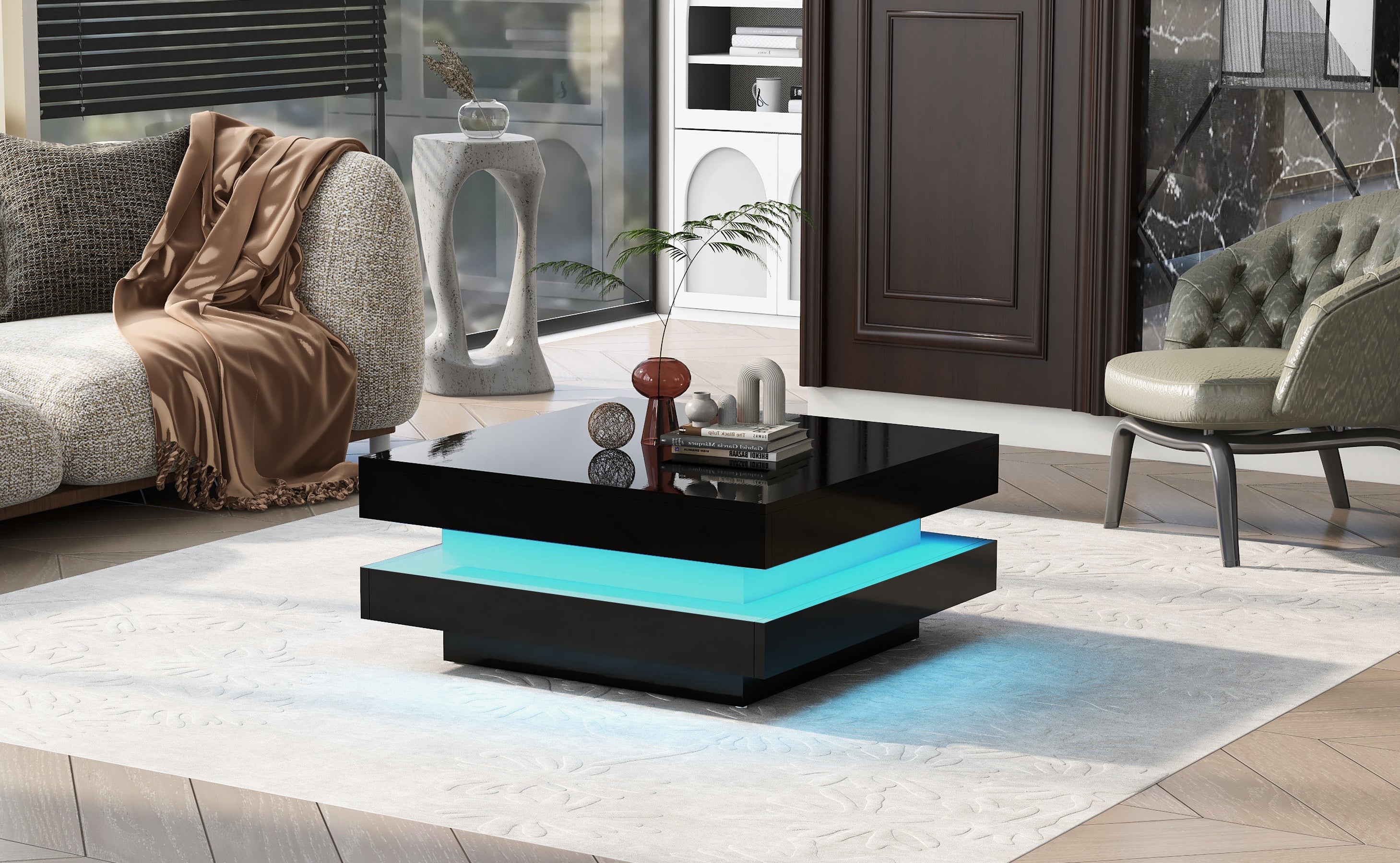 Logidon Vierkante Salontafel Zwart LED 16 Kleuren 70x70x36 cm
