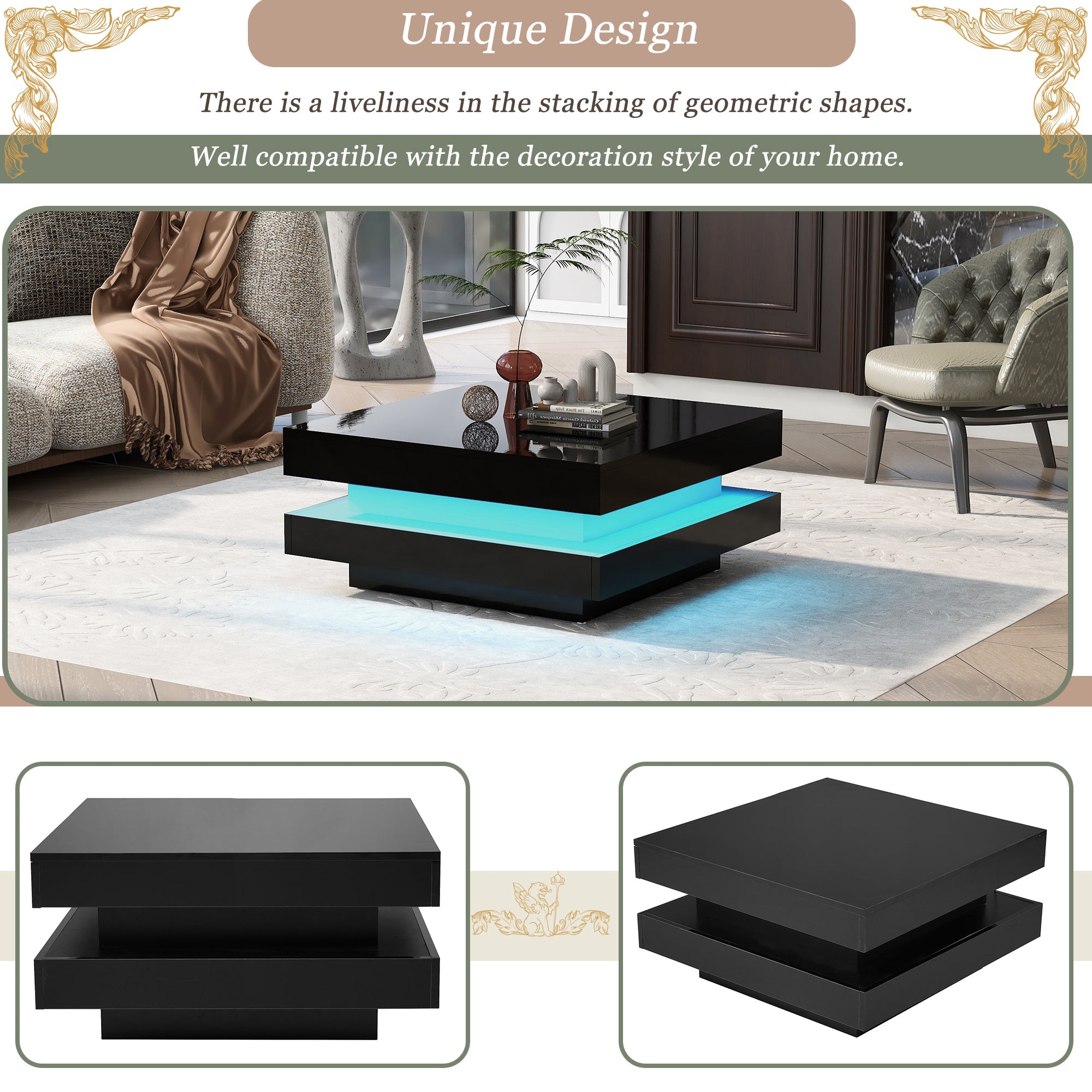 Logidon Vierkante Salontafel Zwart LED 16 Kleuren 70x70x36 cm