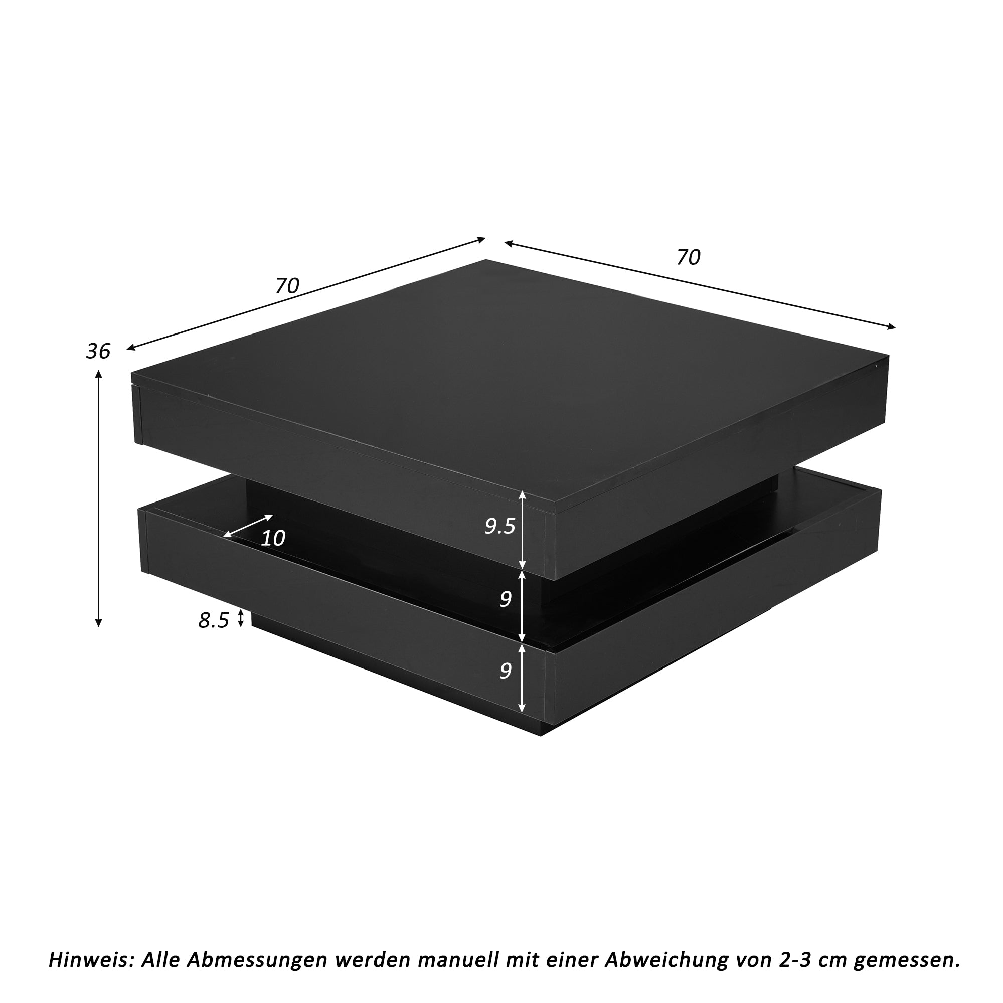 Logidon Vierkante Salontafel Zwart LED 16 Kleuren 70x70x36 cm