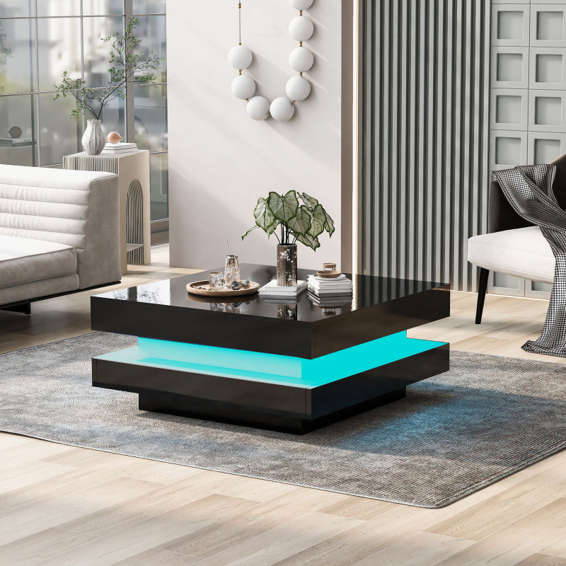 Logidon Vierkante Salontafel Zwart LED 16 Kleuren 70x70x36 cm